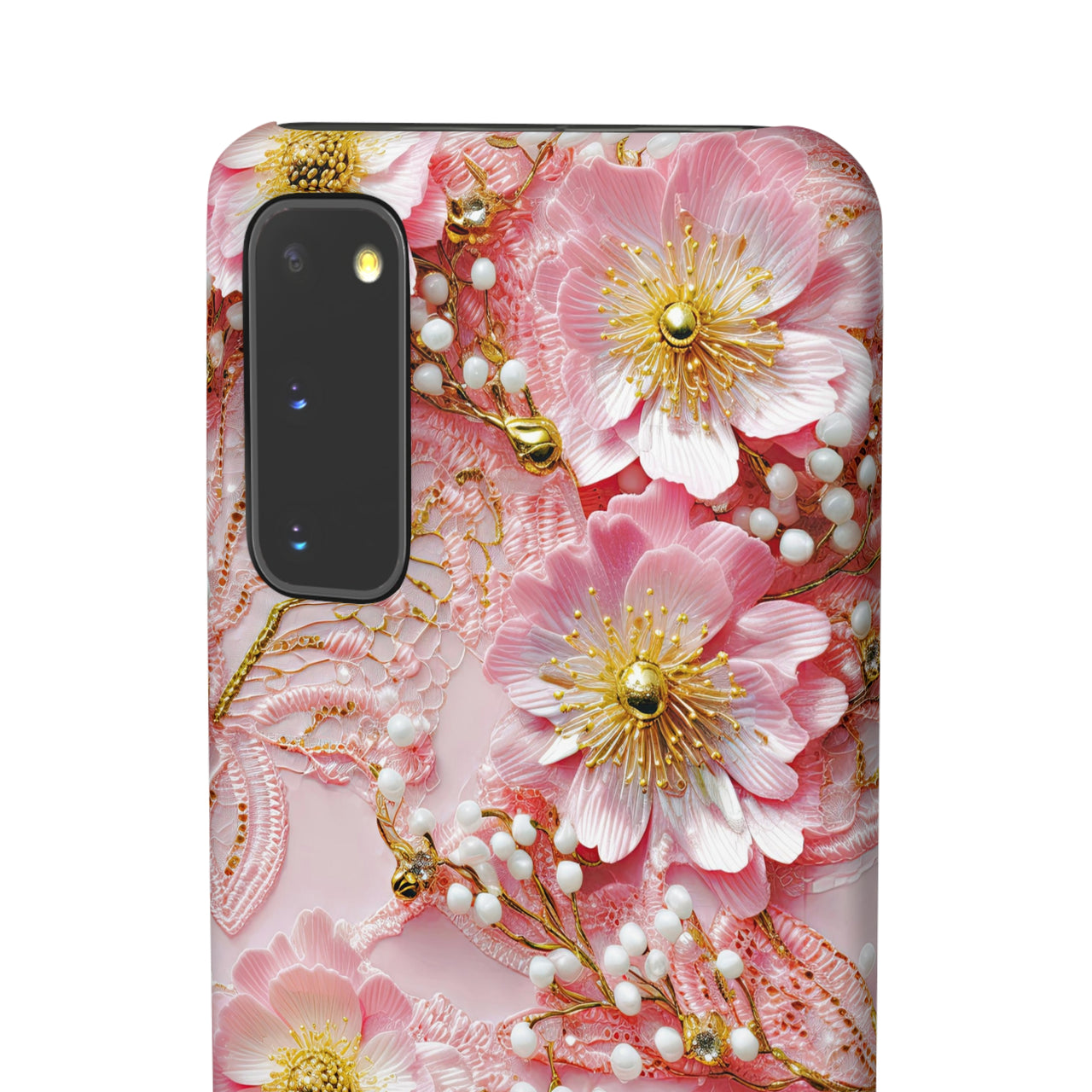 Gold-Kissed Flowers on Pink Lace - Snap Case for Samsung Galaxy S20, Samsung Galaxy S20+, Samsung Galaxy S20 Ultra, & Samsung Galaxy S20 FE