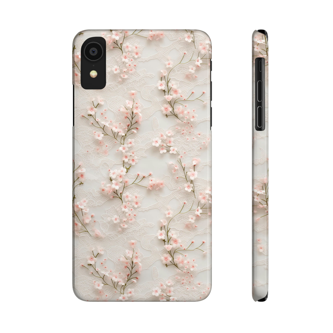 White Lace and Cherry Blossoms - Slim Phone Cases for iPhone X, iPhone XR, iPhone XS, and iPhone XS MAX