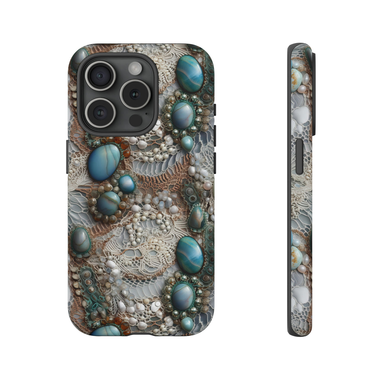 Boho Agate and Lace Tough Case for iPhone 15, iPhone 15 Pro, iPhone 15 Plus, and iPhone 15 Pro Max