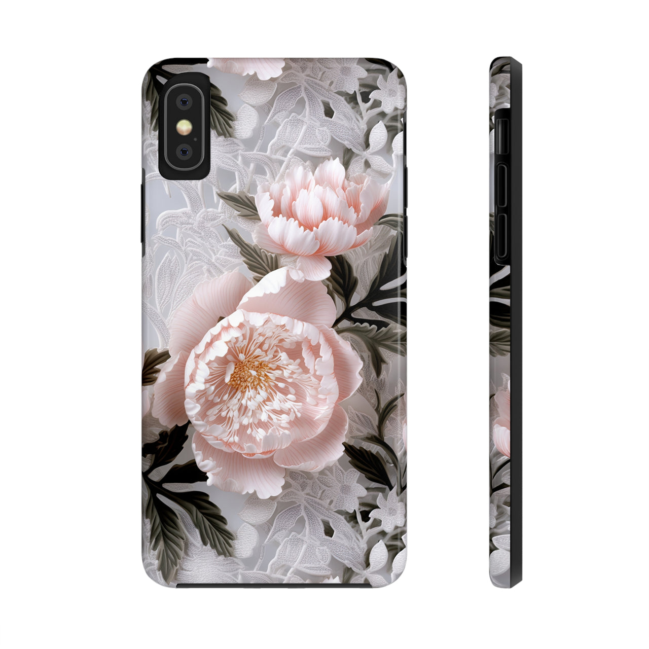 Pink Peony Tough Phone Cases for iPhone X, iPhone XR, iPhone XS, and iPhone XS MAX. Supports Wireless Charging.