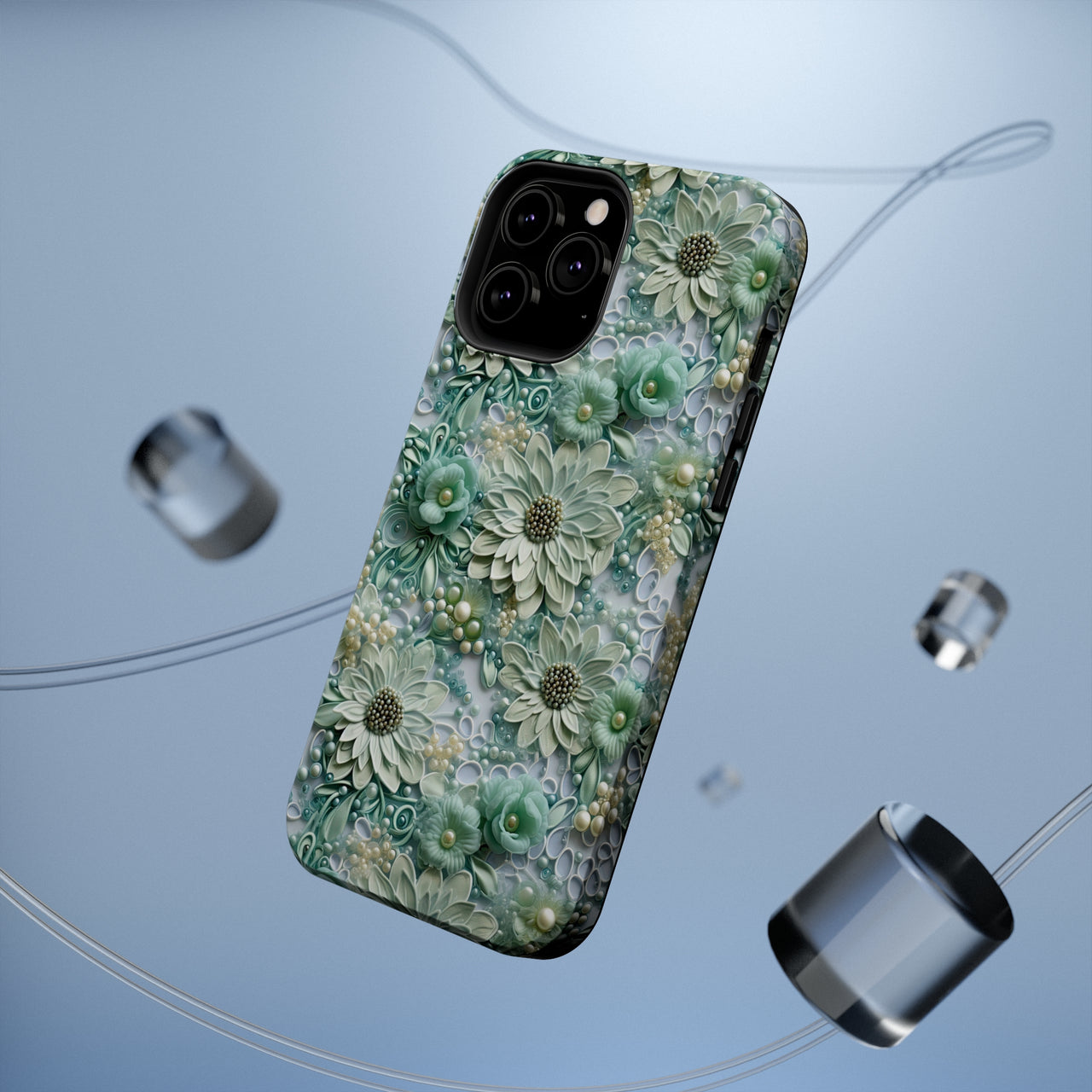 Teal Petals - MagSafe Tough Cases for iPhone 13, iPhone 13 Mini, iPhone 13 Pro, and iPhone 13 Pro Max.