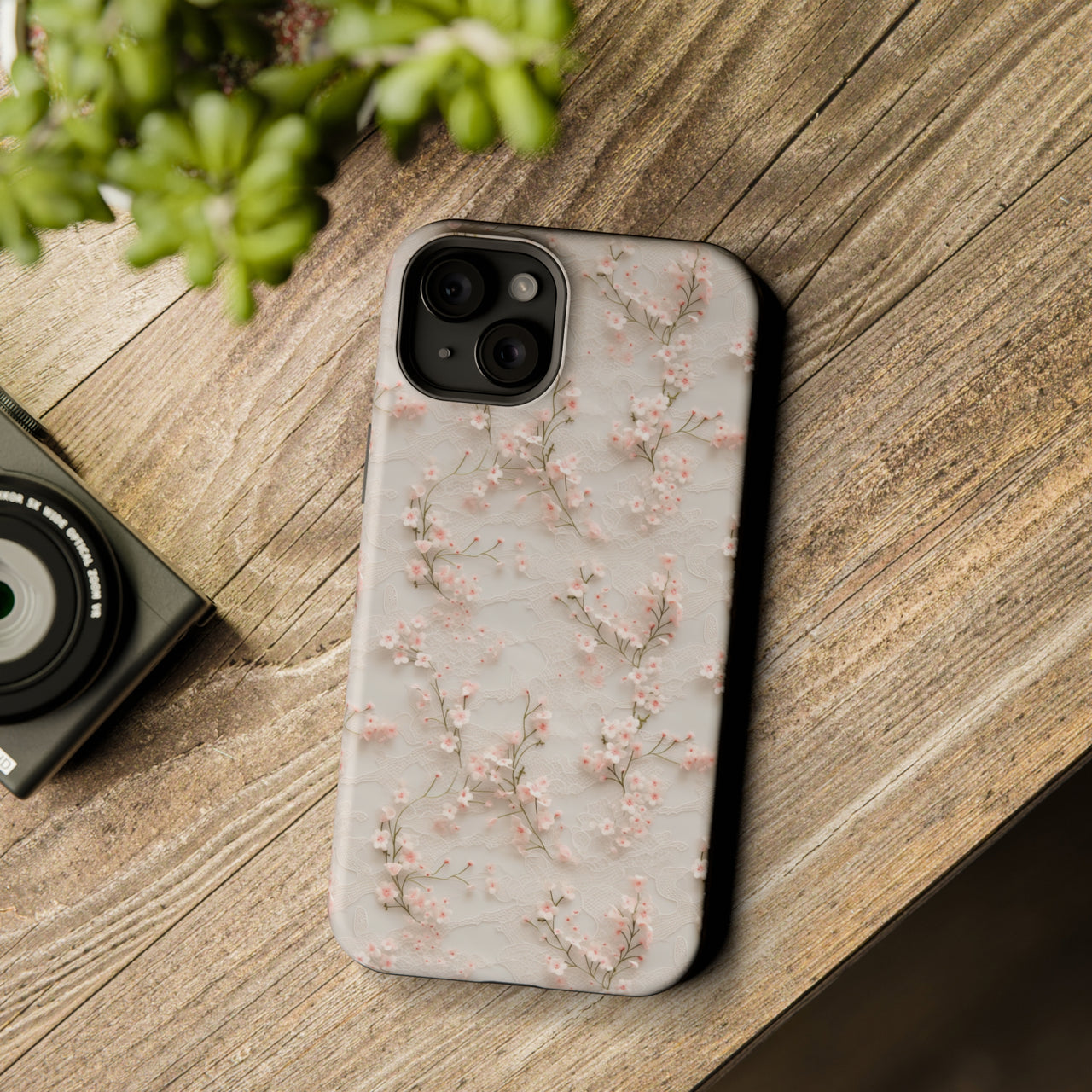 White Lace and Cherry Blossoms - MagSafe Tough Case for iPhone 15, iPhone 15 Pro, iPhone 15 Plus, & iPhone 15 Pro Max