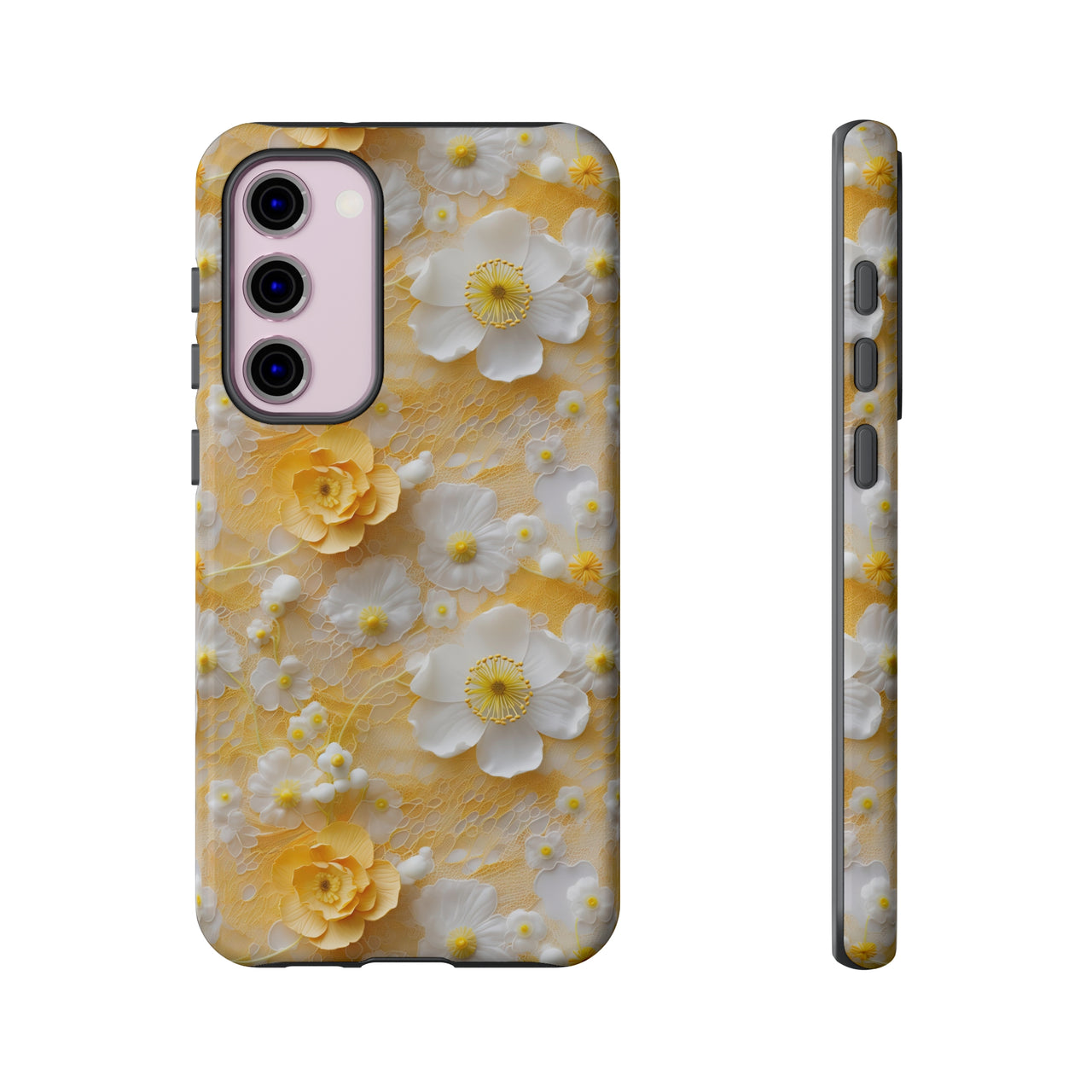 Yellow Floral Tough Cases for Samsung Galaxy S23, Samsung Galaxy S23 Plus, and Samsung Galaxy S23 Ultra