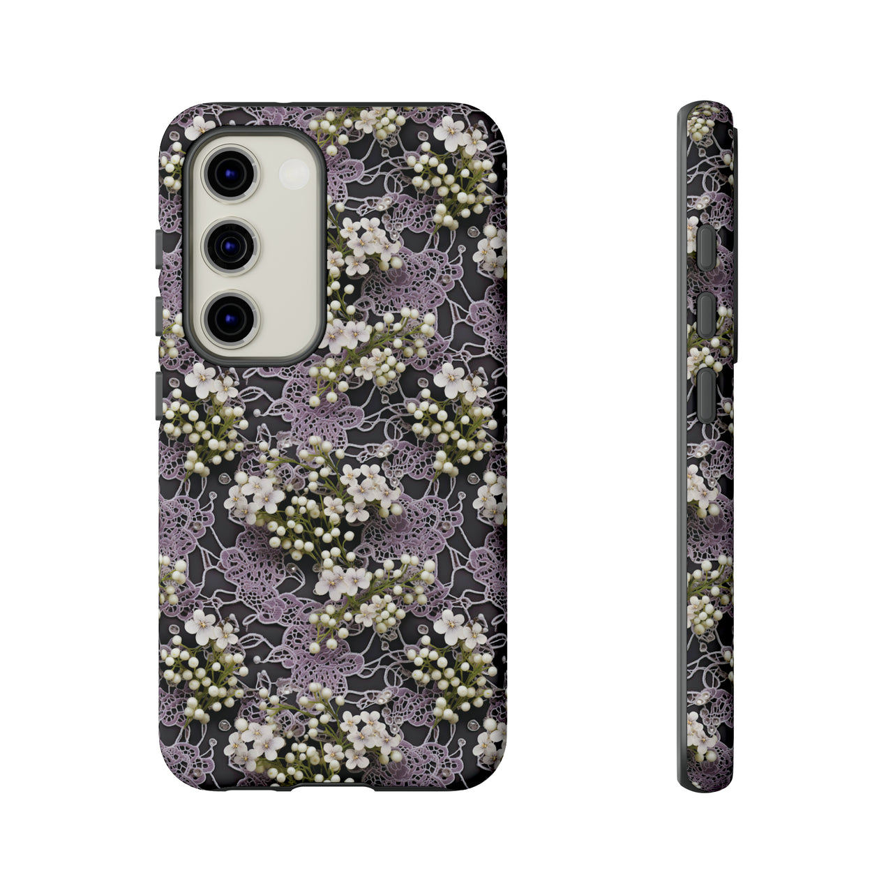 White Flowers on a Purple Bed - Tough Case for Samsung Galaxy S23, Samsung Galaxy S23 Plus, and Samsung Galaxy S23 Ultra