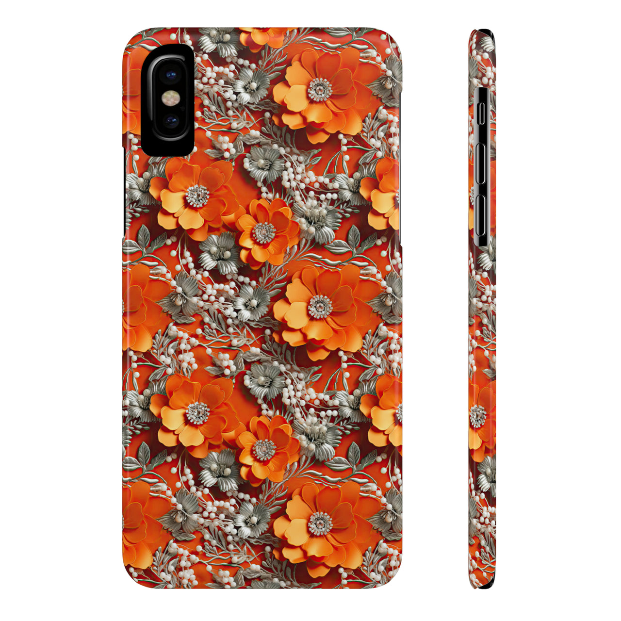 Orange Petals in Silver Tapestry - Slim Phone Cases for iPhone X, iPhone XR, iPhone XS, and iPhone XS MAX