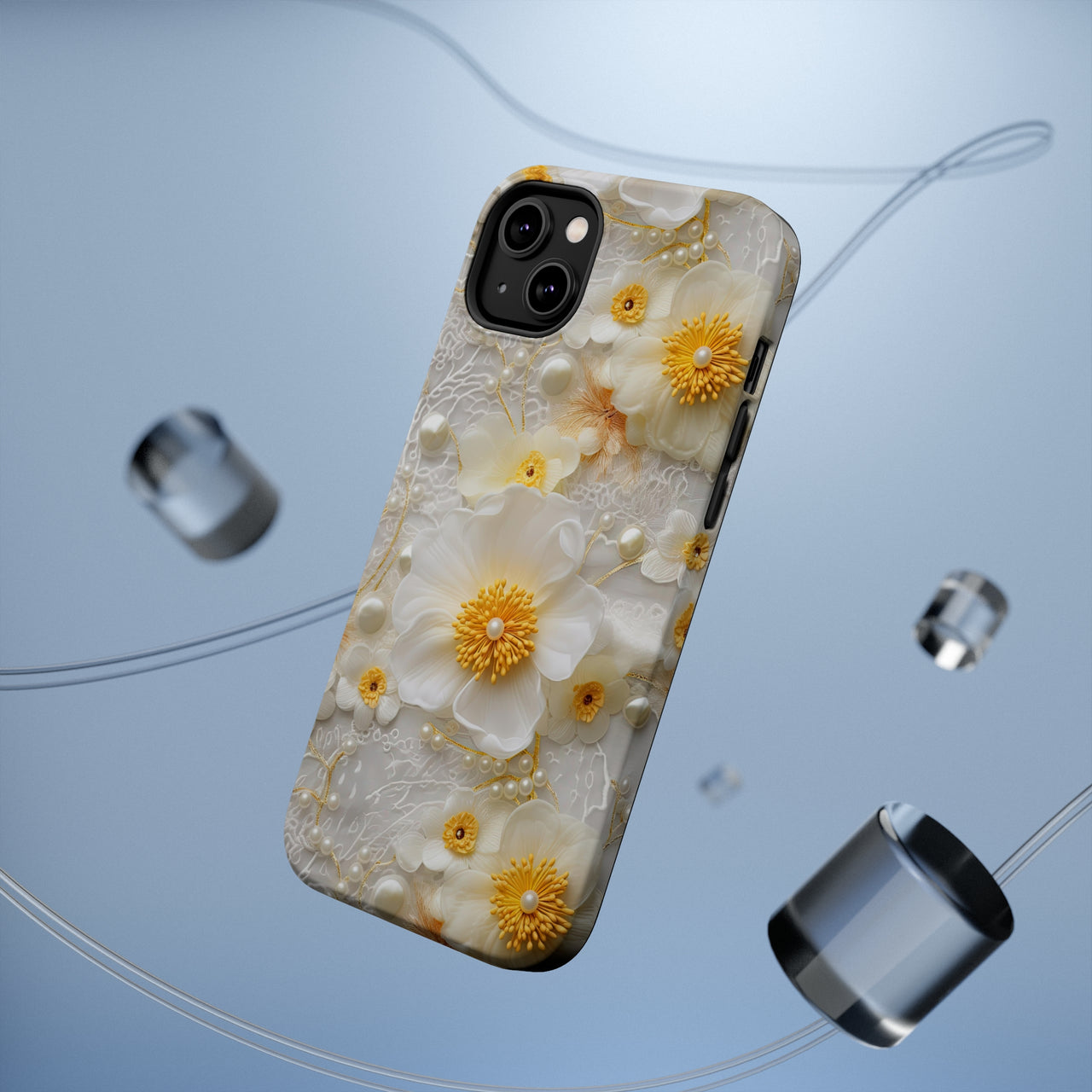 Yellow and White Floral MagSafe Tough Cases for iPhone 14, iPhone 14 Pro, iPhone 14 Plus, and iPhone 14 Pro Max