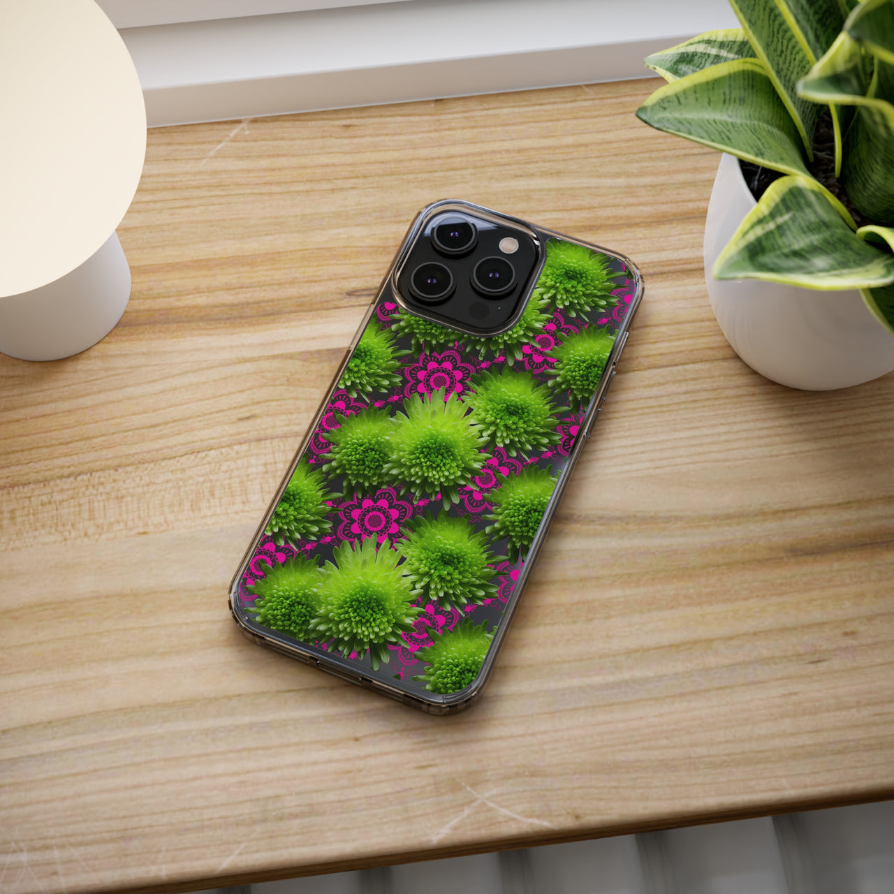 *Clear Case* Green Mums and Lace - iPhone 14, iPhone 14 Pro, iPhone 14 Plus, iPhone 14 Pro Max - Supports Wireless Charging