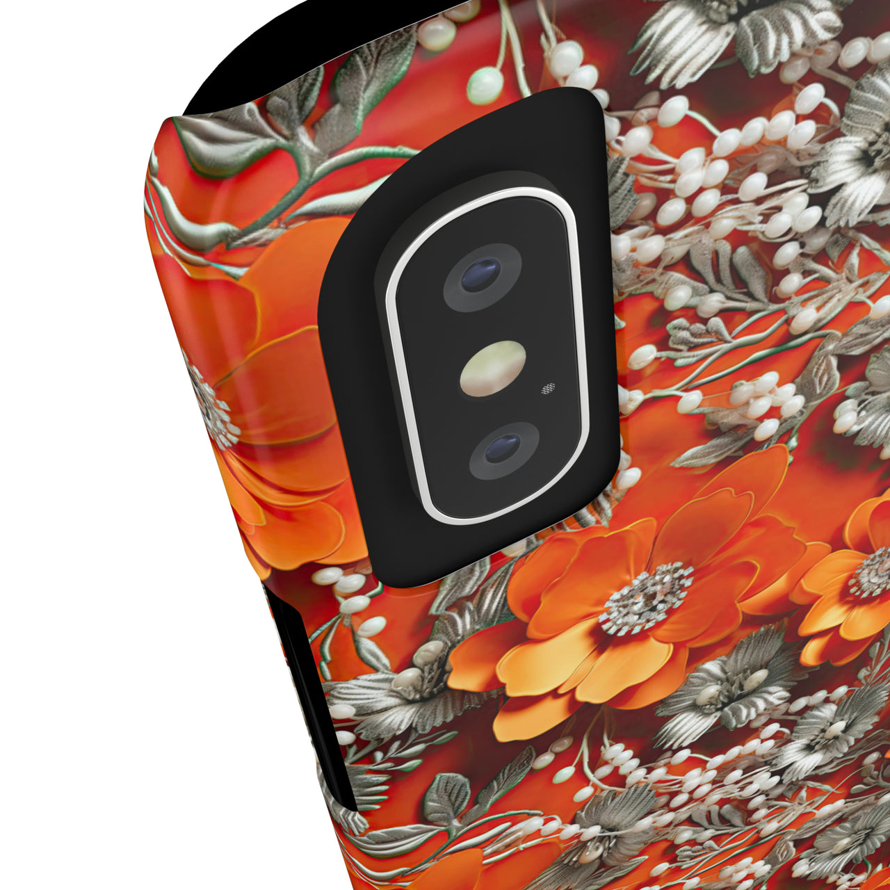 Orange Petals in Silver Tapestry - Slim Phone Cases for iPhone X, iPhone XR, iPhone XS, and iPhone XS MAX