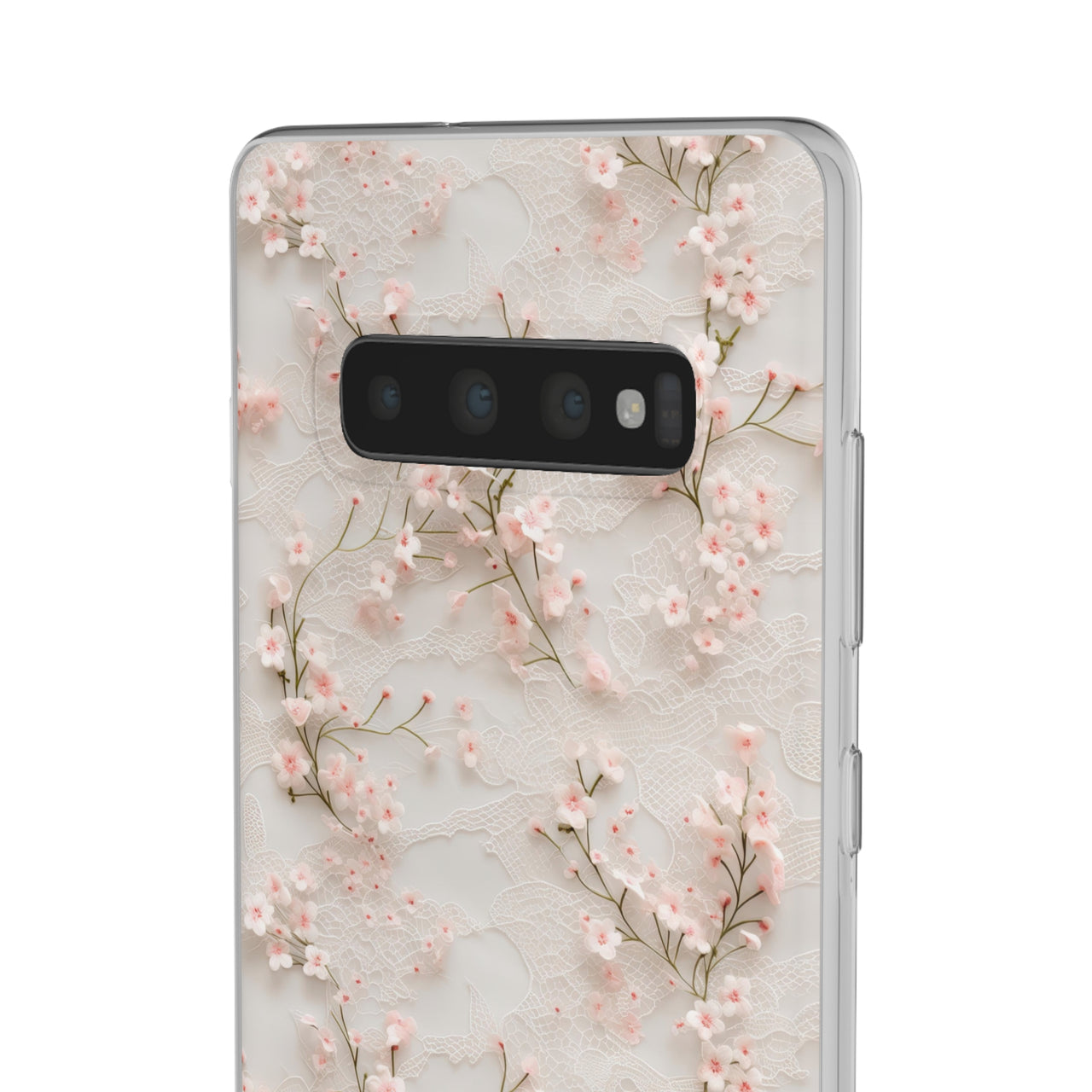 White Lace and Cherry Blossoms - Flexi Cases for Samsung Galaxy S10, Samsung Galaxy S10E, & Samsung Galaxy S10 Plus