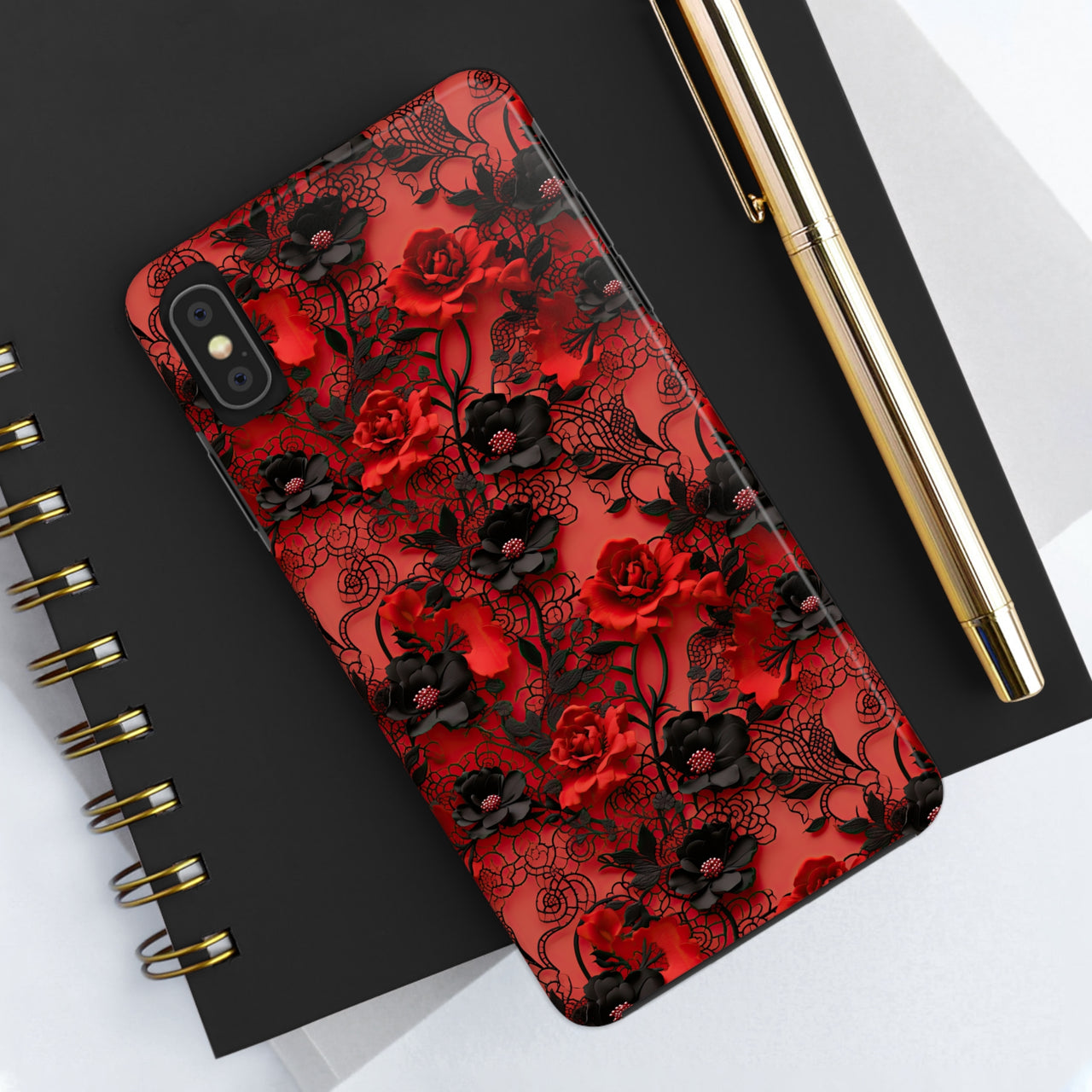 Gothic Rose Tough Phone Cases for iPhone X, iPhone XR, iPhone XS, and iPhone XS MAX. Supports Wireless Charging.