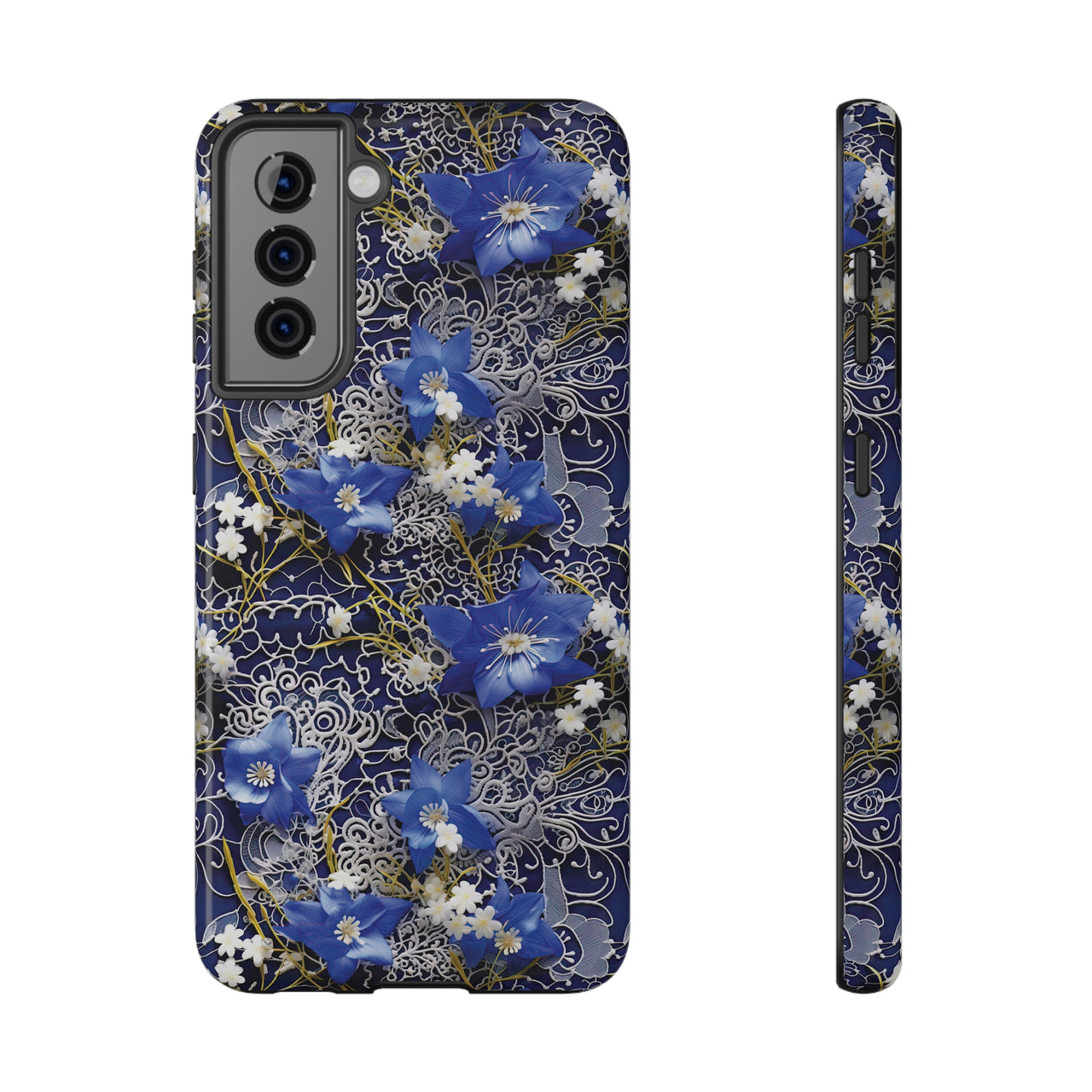 Cerulean Elegance Impact-Resistant Case for Samsung Galaxy S21, Samsung Galaxy S21 Plus, and Samsung Galaxy S21 Ultra. Supports Wireless Charging.