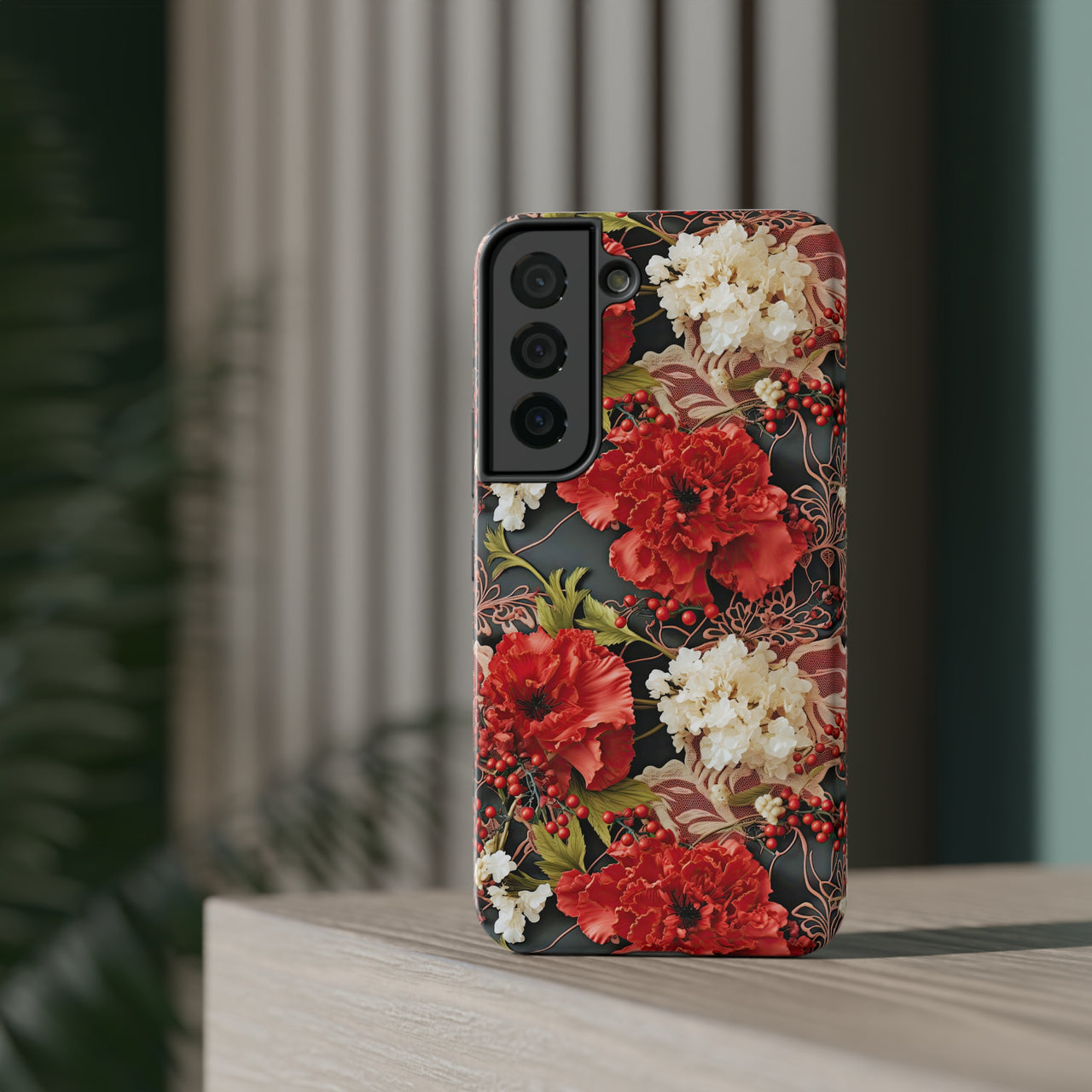 Carnation for January Birthday - Impact-Resistant Case for Samsung Galaxy S22, Samsung Galaxy S22 Plus, and Samsung Galaxy S22 Ultra. Supports Wireless Charging.