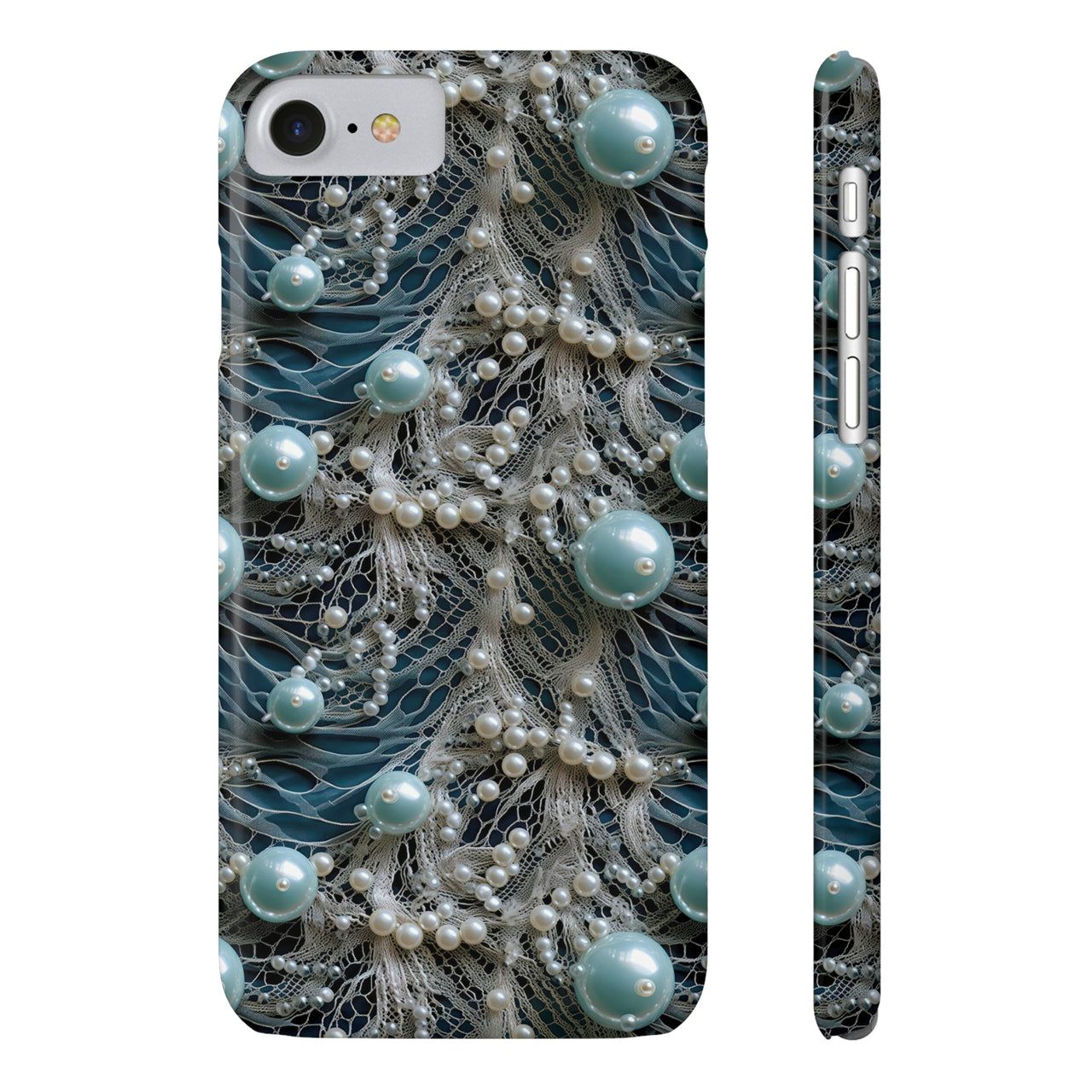 Sea Foam Lace and Pearls - Slim Phone Cases for iPhone 8 and iPhone 8 Plus (Also fits iPhone 7 and 7 Plus)