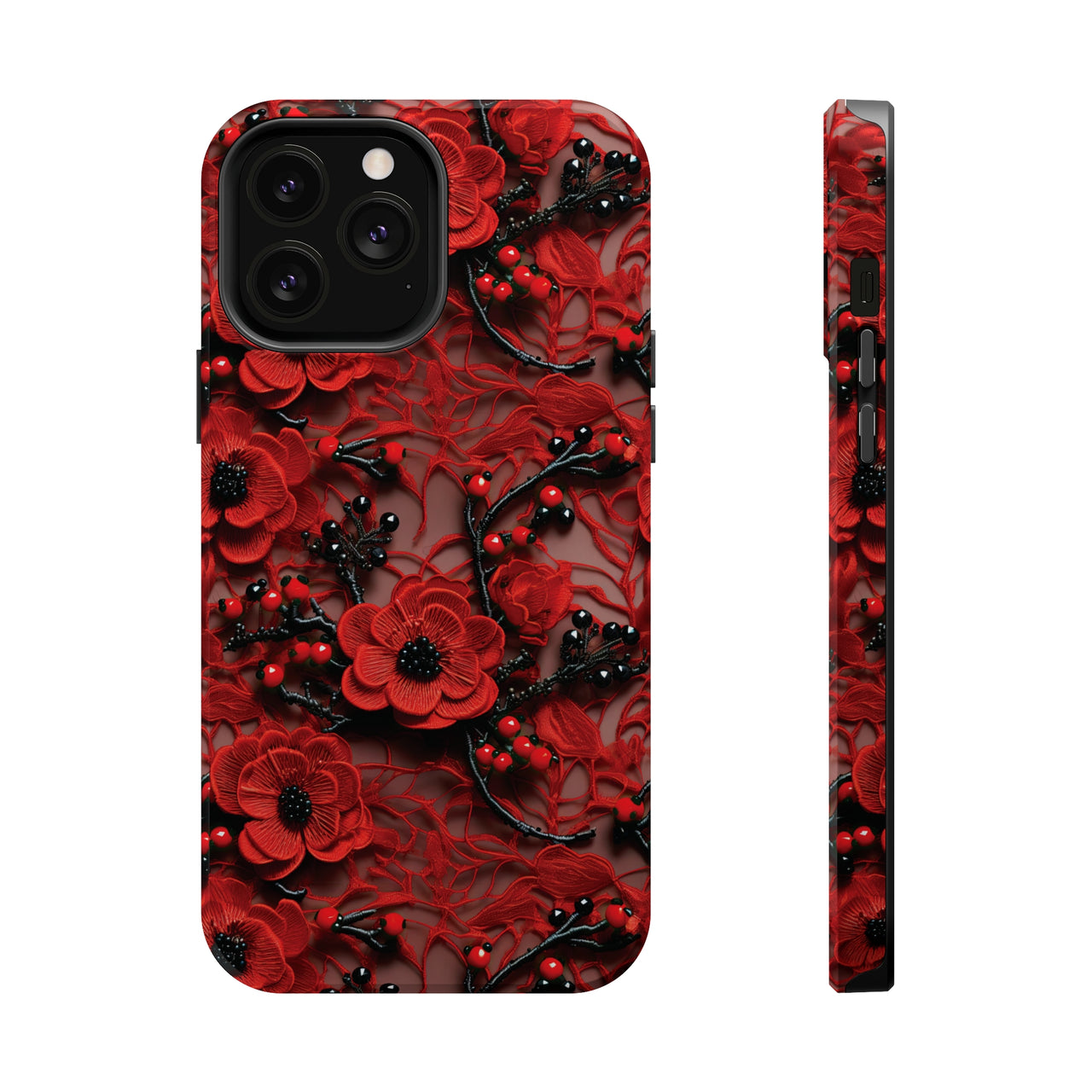 Scarlet Temptation MagSafe Tough Cases for iPhone 13, iPhone 13 Mini, iPhone 13 Pro, and iPhone 13 Pro Max.