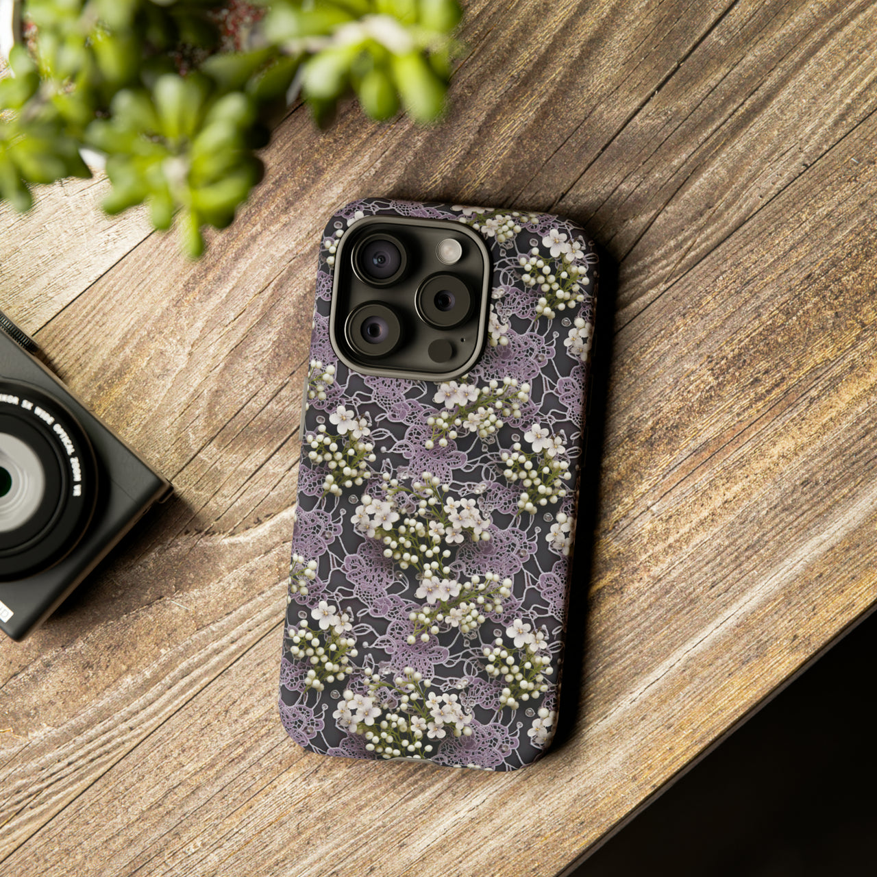 White Flowers on a Purple Bed - Tough Case for iPhone 15, iPhone 15 Pro, iPhone 15 Plus, and iPhone 15 Pro Max