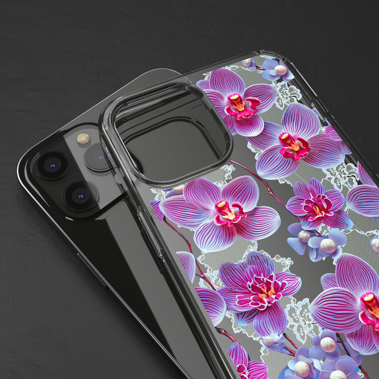 *Clear Case* Fuchsia Orchid - iPhone 12, iPhone 12 Mini, iPhone 12 Pro, iPhone 12 Pro Max - Supports Wireless Charging