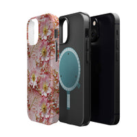 Thumbnail for Gold-Kissed Flowers on Pink Lace - MagSafe Tough Cases for iPhone 13, iPhone 13 Mini, iPhone 13 Pro, and iPhone 13 Pro Max.