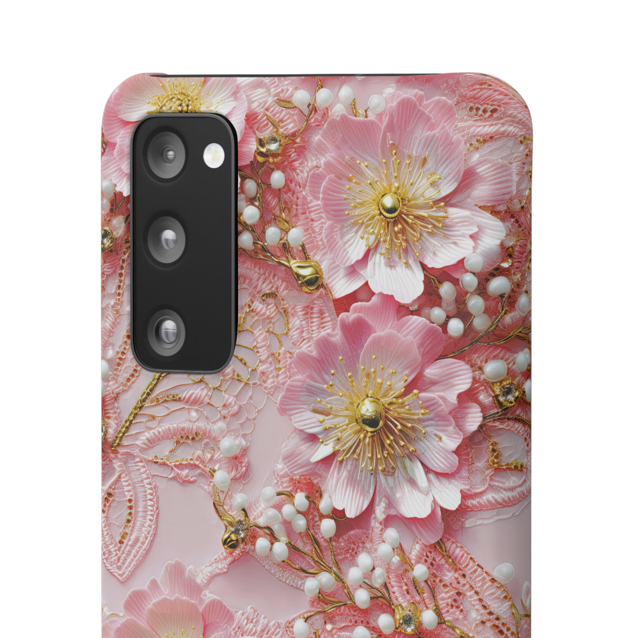 Gold-Kissed Flowers on Pink Lace - Snap Case for Samsung Galaxy S20, Samsung Galaxy S20+, Samsung Galaxy S20 Ultra, & Samsung Galaxy S20 FE