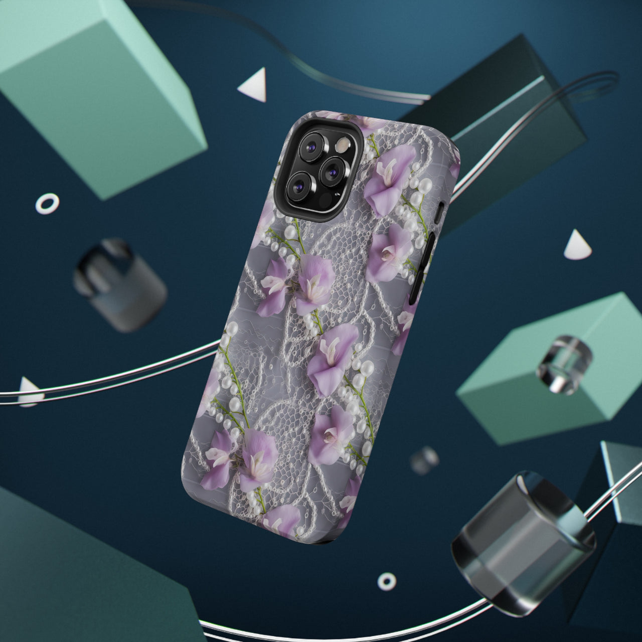 Purple Sweet Pea Impact-Resistant Case for iPhone 12, iPhone 12 Mini, iPhone 12 Pro, and iPhone 12 Pro Max. Supports Wireless Charging.