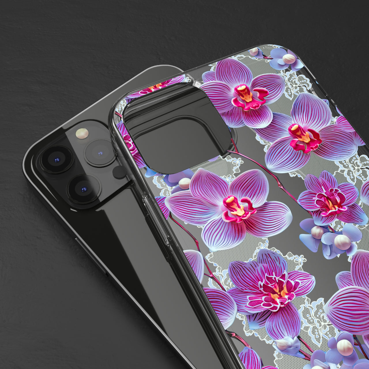 *Clear Case* Fuchsia Orchid - iPhone 12, iPhone 12 Mini, iPhone 12 Pro, iPhone 12 Pro Max - Supports Wireless Charging