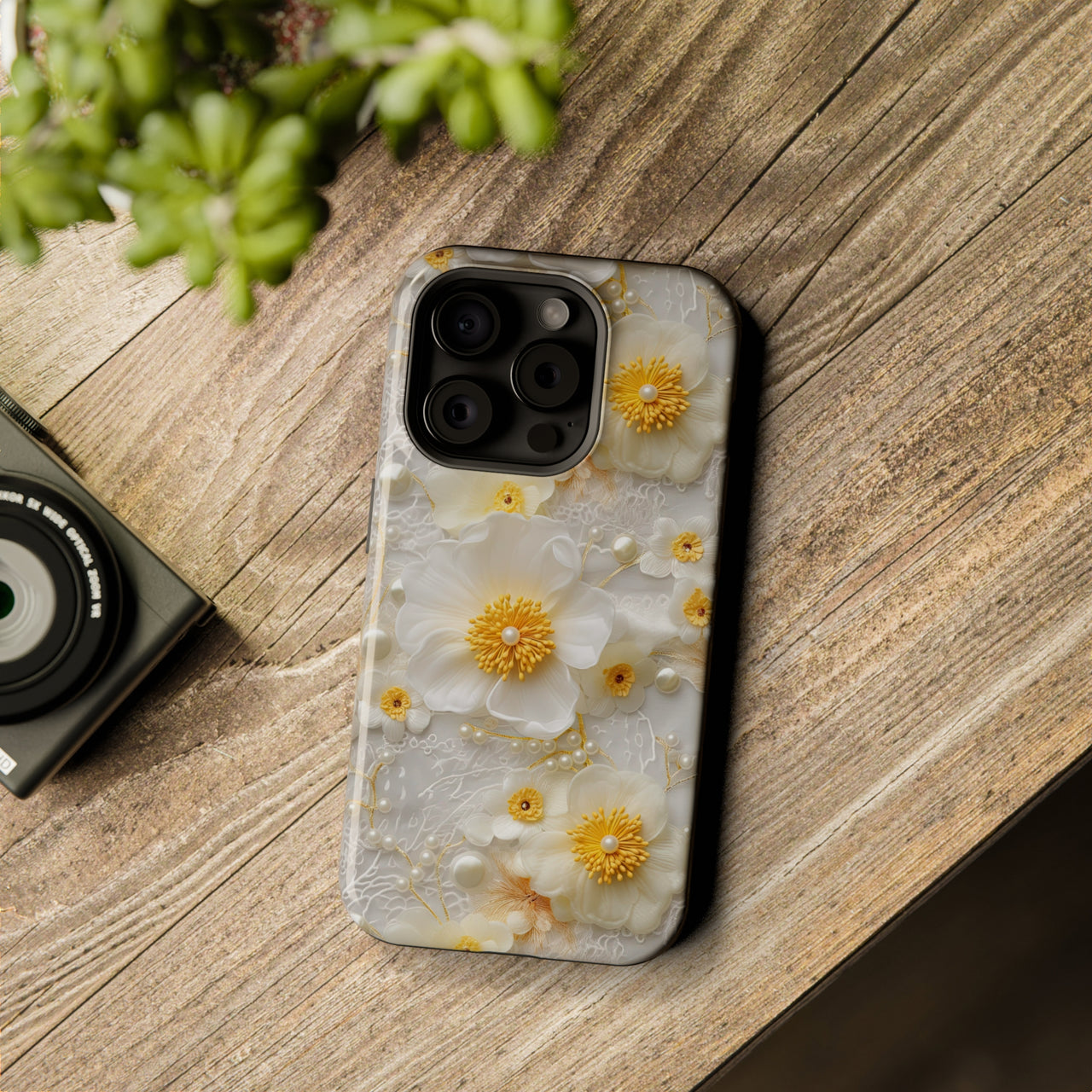 White and Yellow Floral - MagSafe Tough Case for iPhone 15, iPhone 15 Pro, iPhone 15 Plus, & iPhone 15 Pro Max