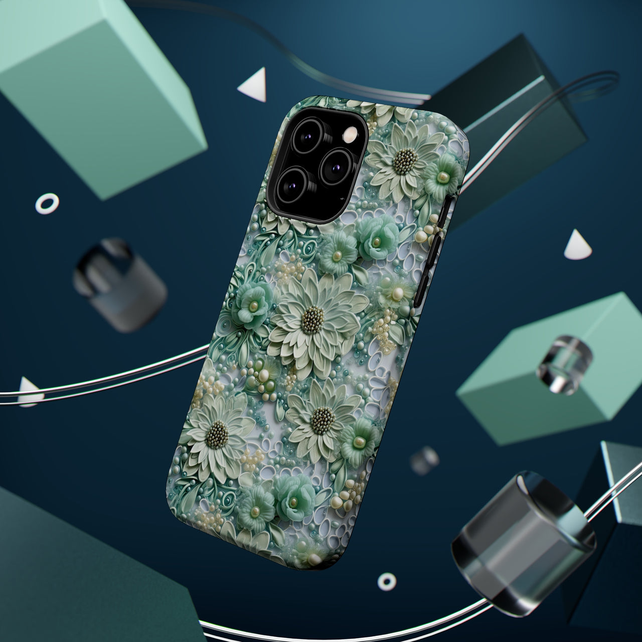 Teal Petals - MagSafe Tough Cases for iPhone 14, iPhone 14 Pro, iPhone 14 Plus, and iPhone 14 Pro Max