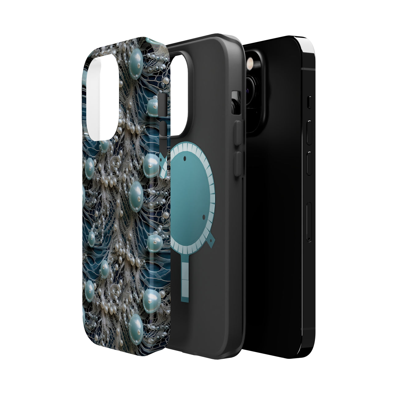 Sea Foam Lace and Pearls MagSafe Tough Cases for iPhone 14, iPhone 14 Pro, iPhone 14 Plus, and iPhone 14 Pro Max