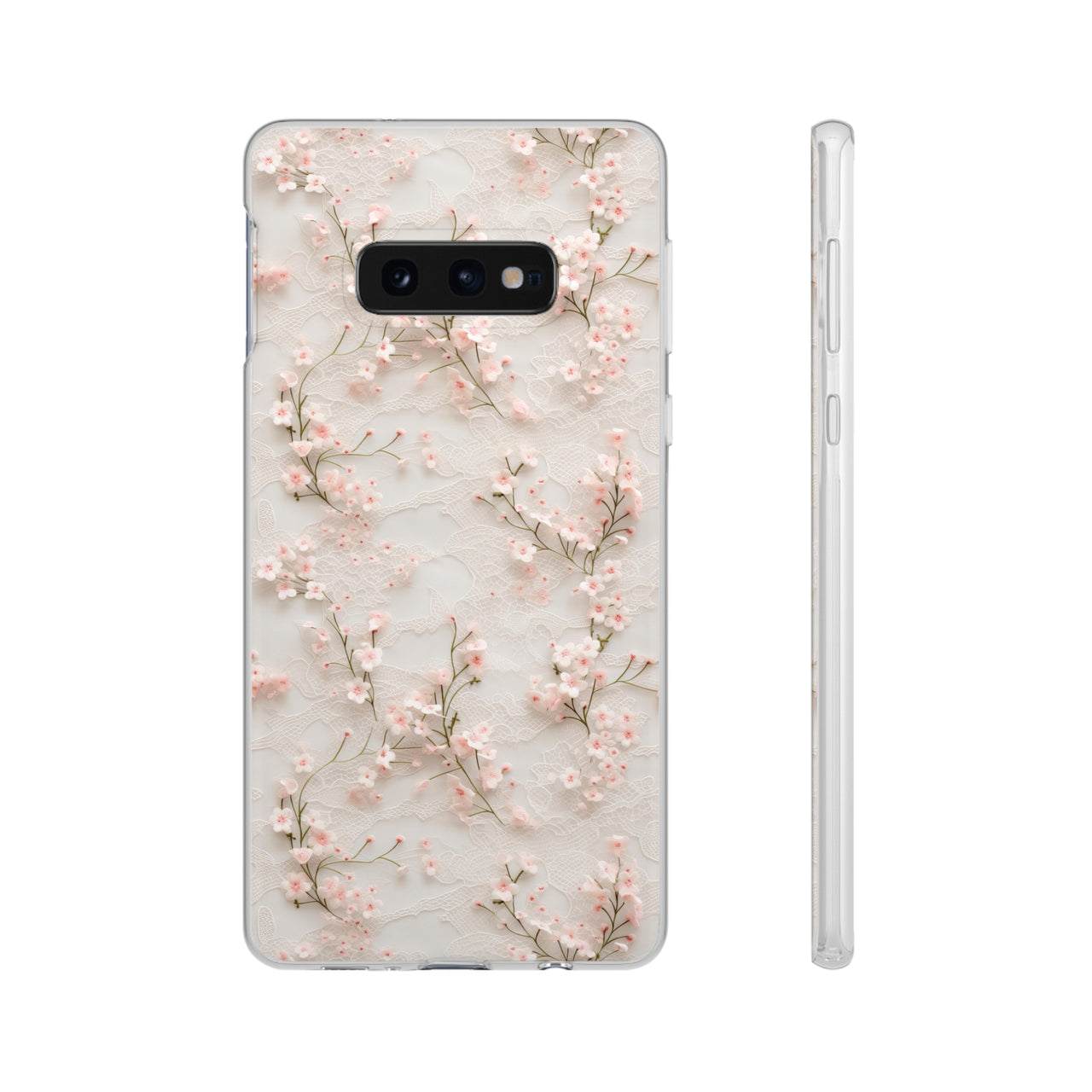 White Lace and Cherry Blossoms - Flexi Cases for Samsung Galaxy S10, Samsung Galaxy S10E, & Samsung Galaxy S10 Plus