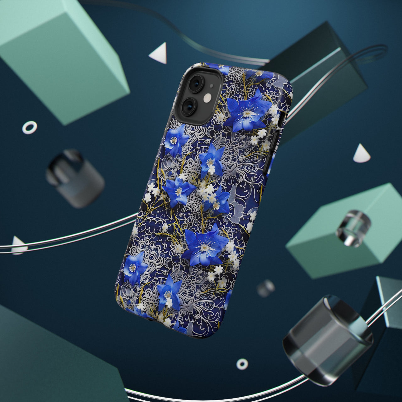 Cerulean Elegance Impact-Resistant Cases for iPhone 11, iPhone 11 Pro, and iPhone 11 Pro Max. Supports Wireless Charging.