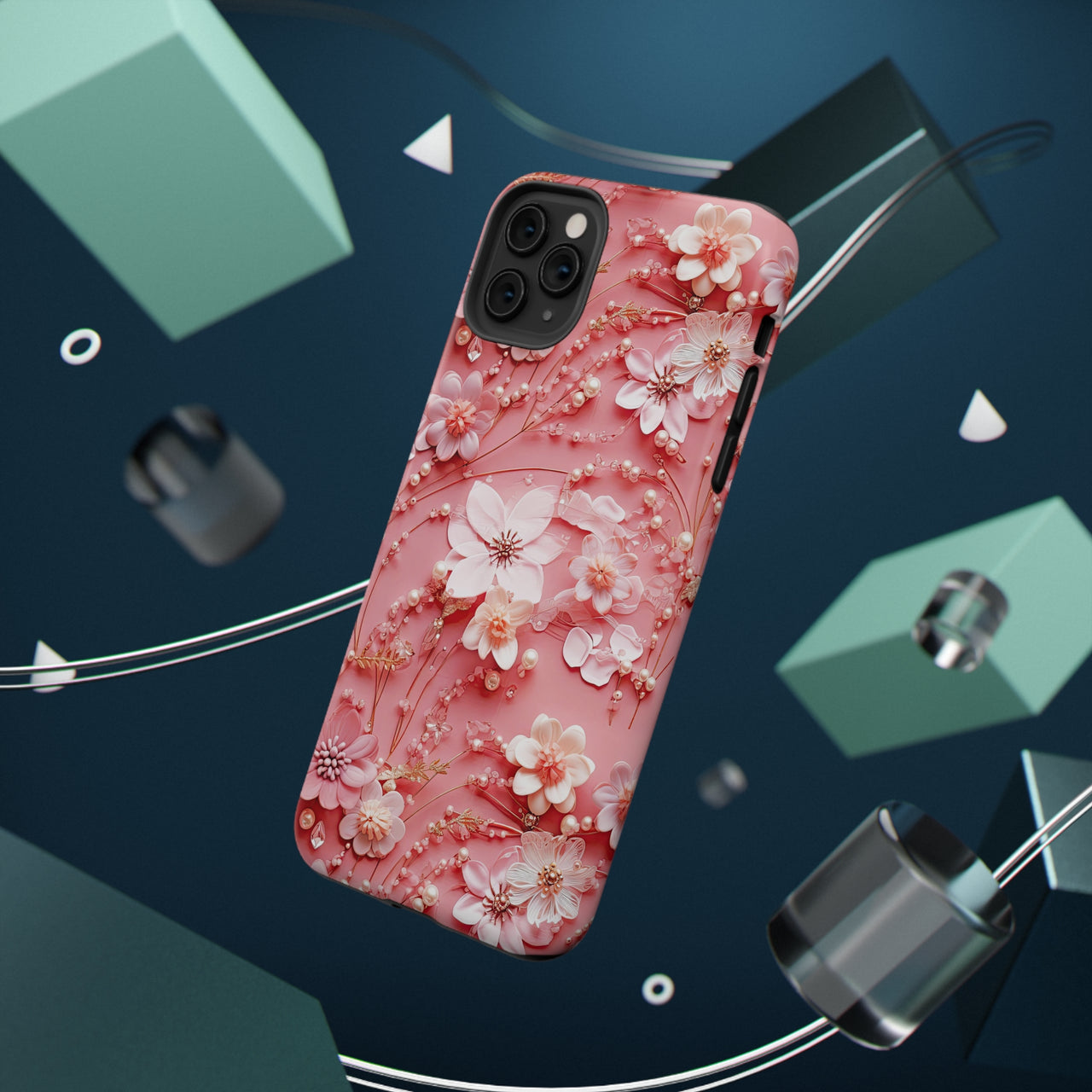 Floral Champagne Toast Impact-Resistant Cases for iPhone 11, iPhone 11 Pro, and iPhone 11 Pro Max. Supports Wireless Charging.