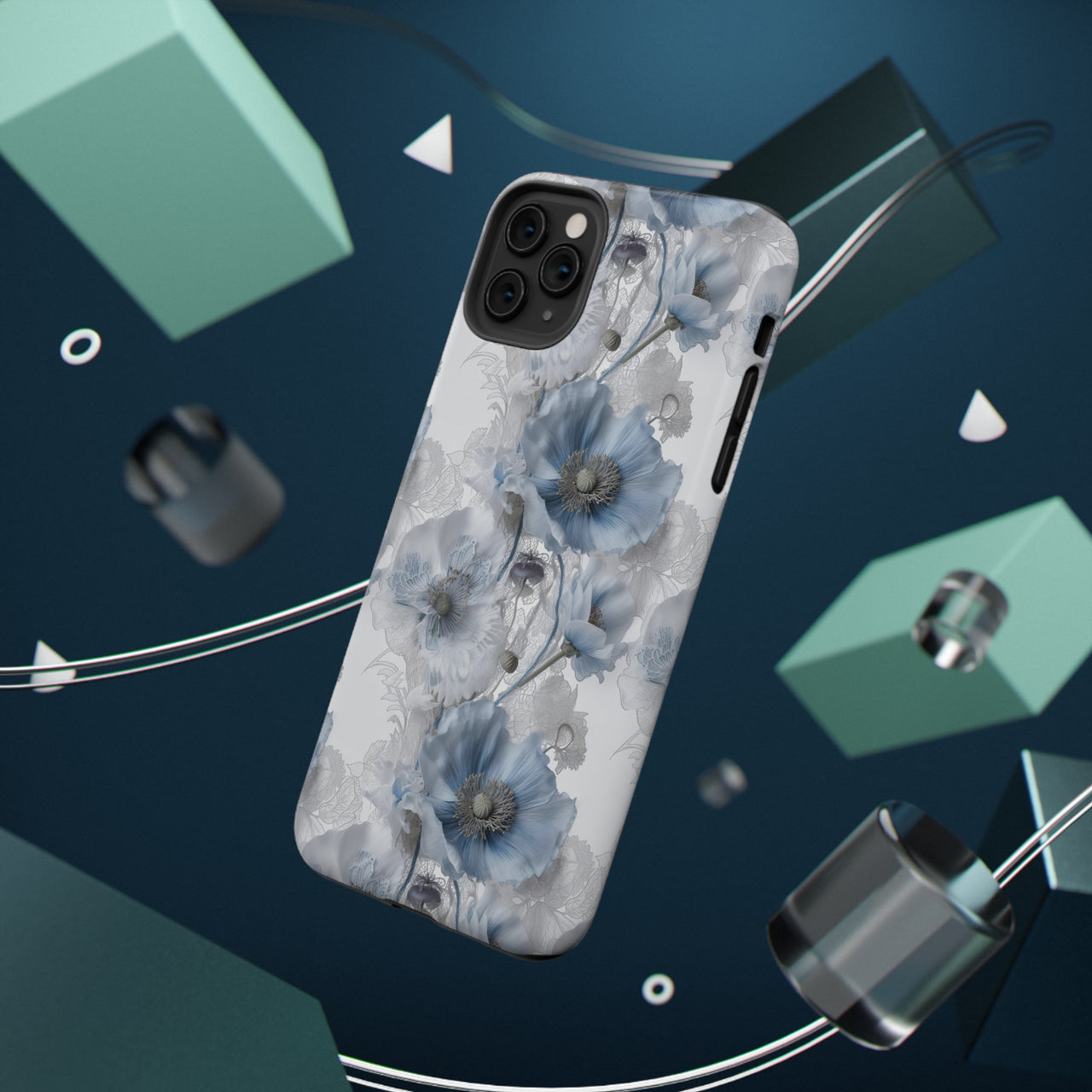 Himalayan Blue Poppy Impact-Resistant Cases for iPhone 11, iPhone 11 Pro, and iPhone 11 Pro Max. Supports Wireless Charging.