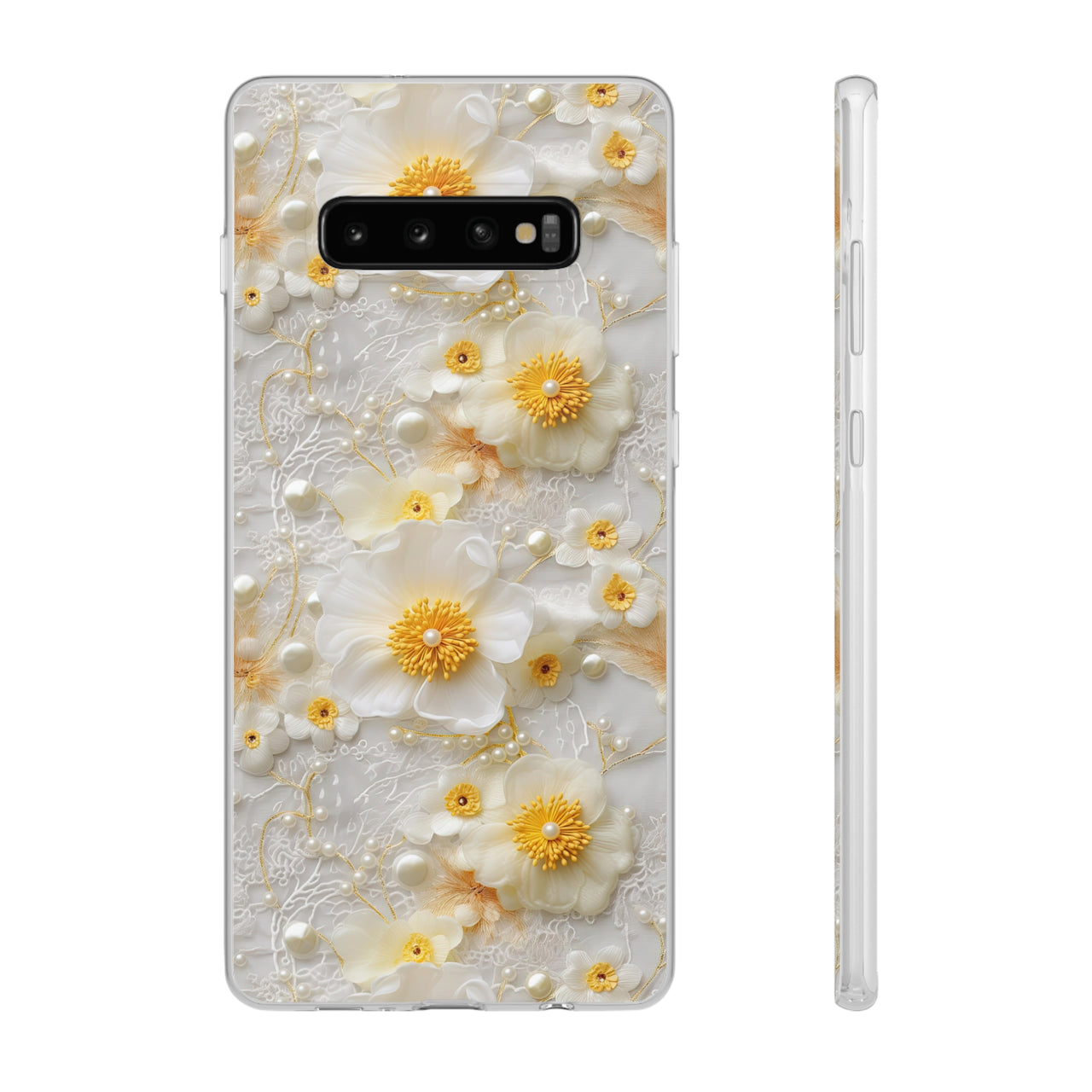 Yellow and White Floral - Flexi Cases for Samsung Galaxy S10, Samsung Galaxy S10E, & Samsung Galaxy S10 Plus