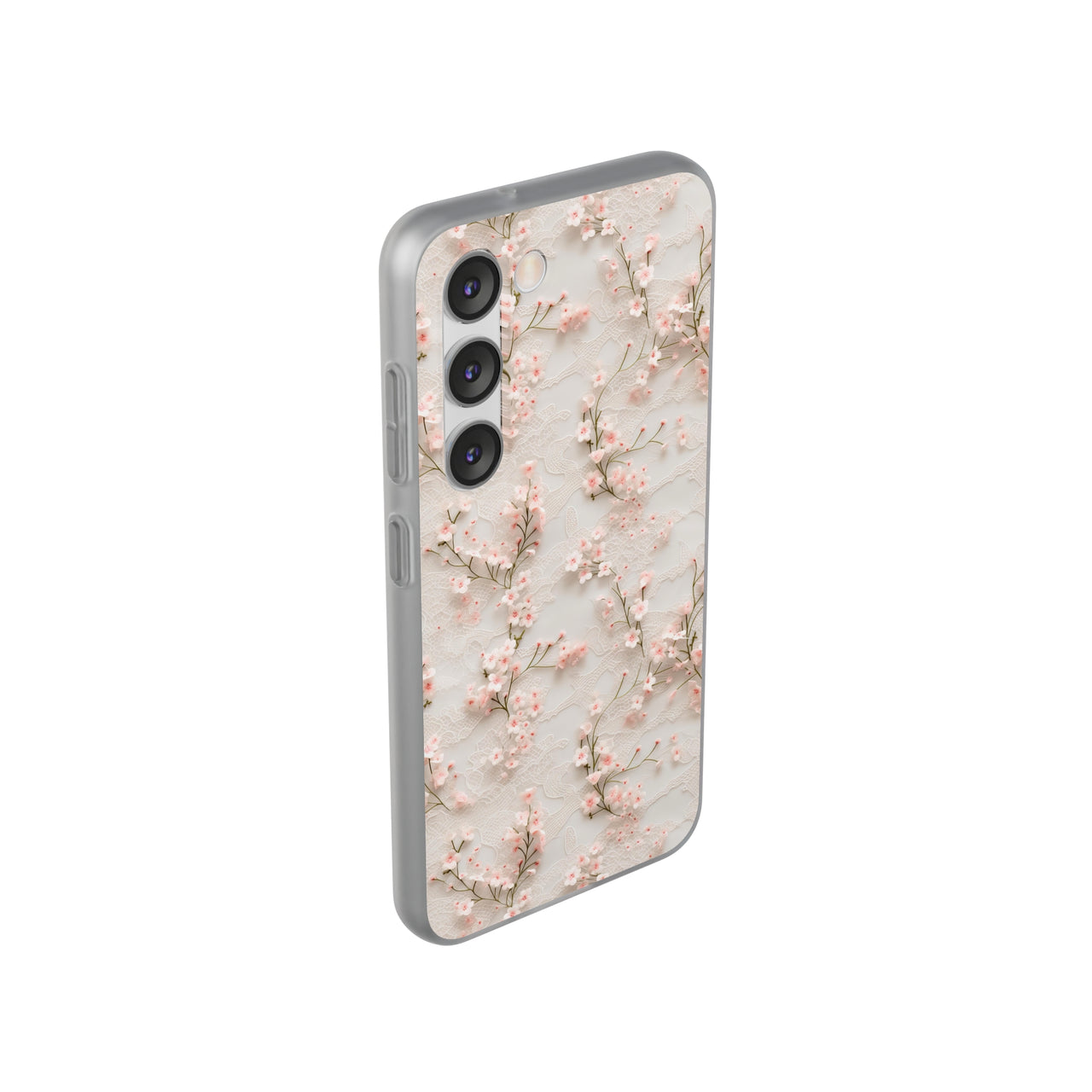 White Lace and Cherry Blossoms - Flexi Cases for Samsung Galaxy S23, Samsung Galaxy S23 Plus, and Samsung Galaxy S23 Ultra