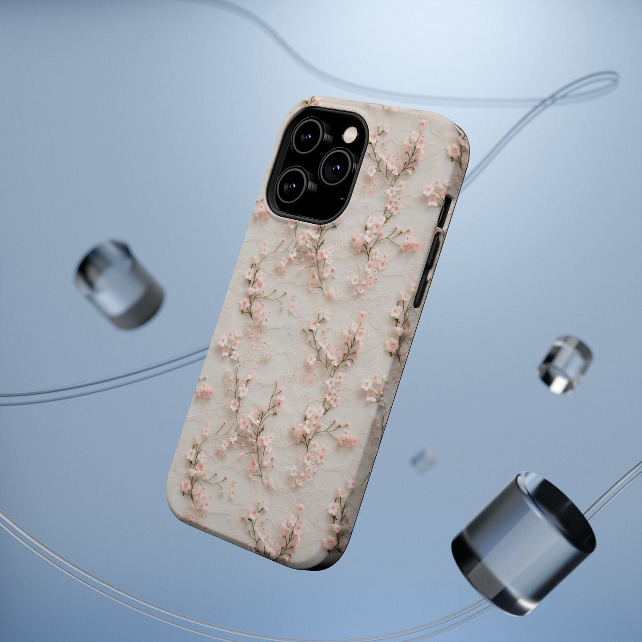 White Lace and Cherry Blossoms MagSafe Tough Cases for iPhone 14, iPhone 14 Pro, iPhone 14 Plus, and iPhone 14 Pro Max