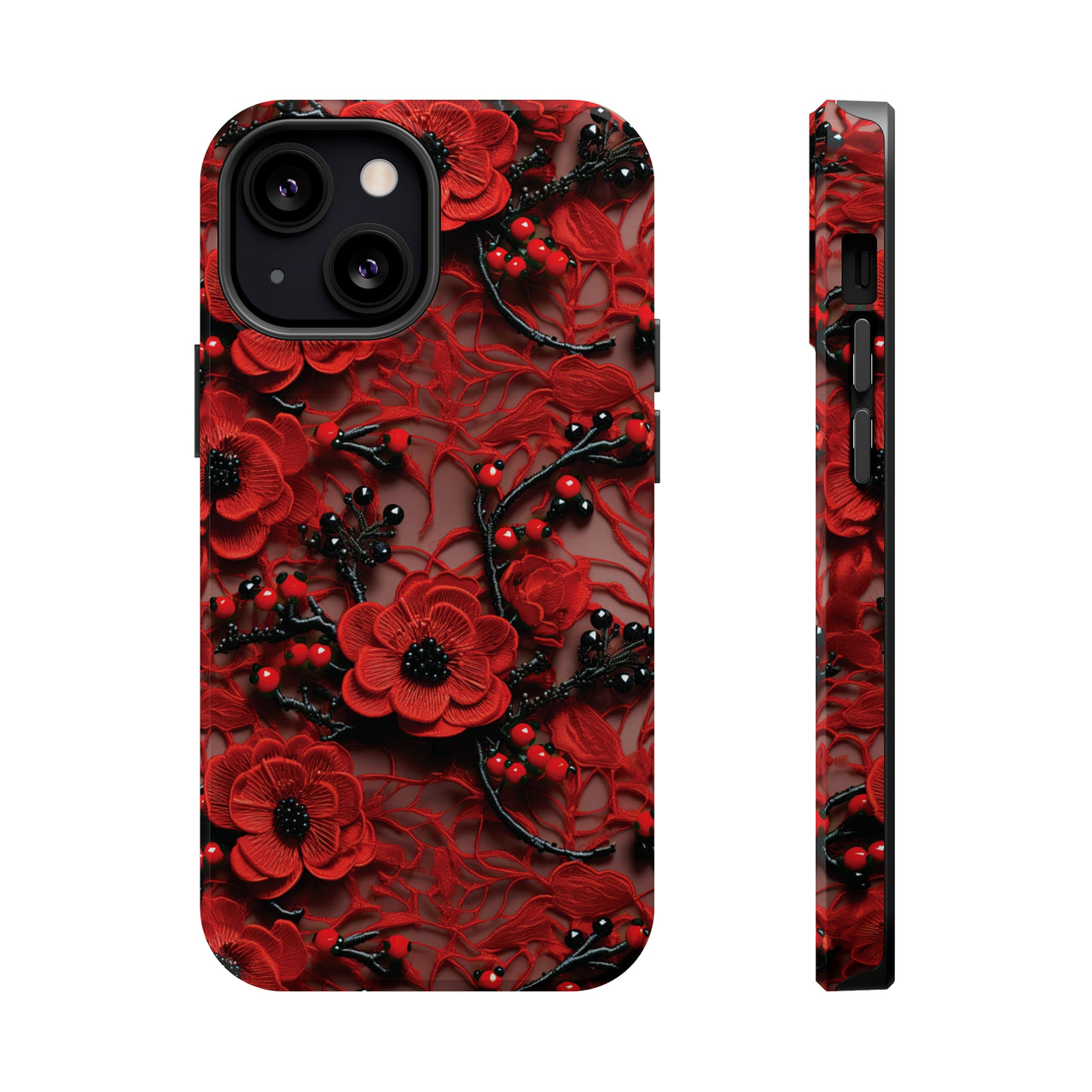 Scarlet Temptation MagSafe Tough Cases for iPhone 13, iPhone 13 Mini, iPhone 13 Pro, and iPhone 13 Pro Max.