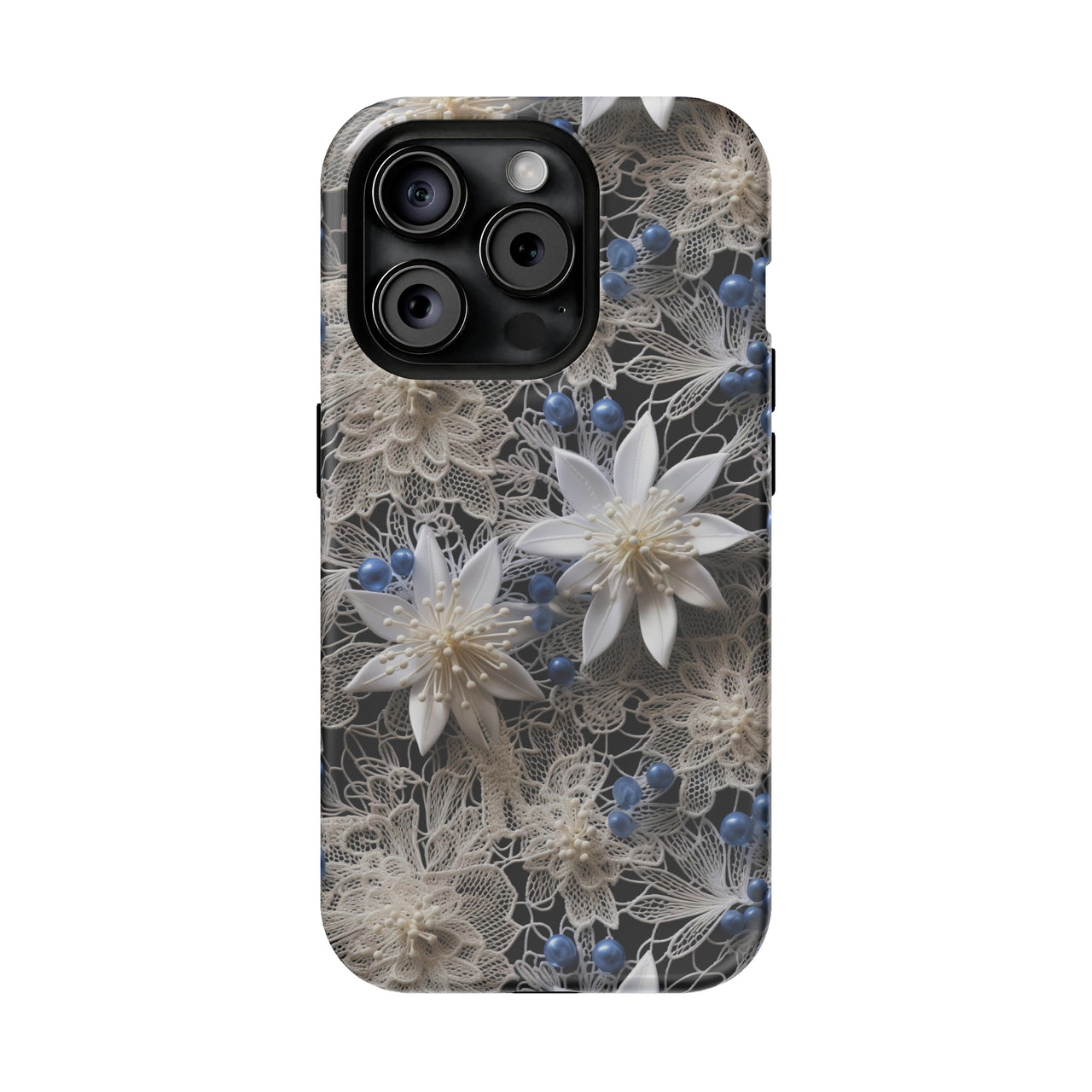 Vintage Lace and Clematis - MagSafe Tough Case for iPhone 15, iPhone 15 Pro, iPhone 15 Plus, & iPhone 15 Pro Max