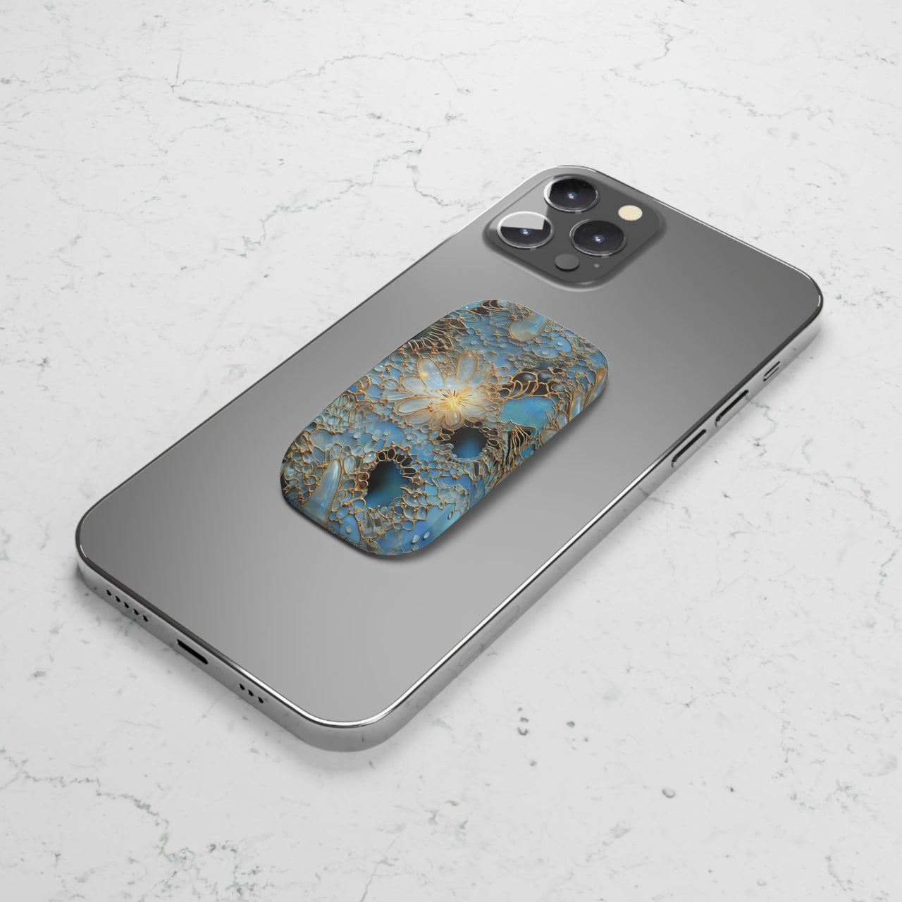 Turquoise Gemstones and Gold Phone Click-On Grip