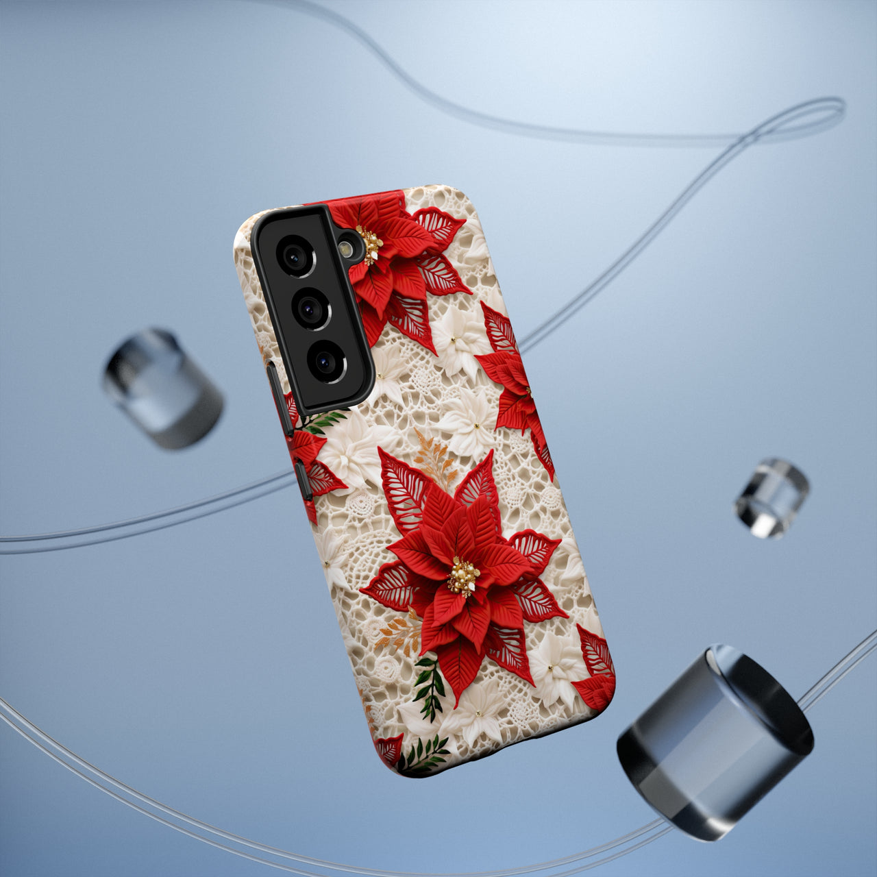 Christmas Poinsettia Impact-Resistant Cases for Samsung Galaxy S22, Samsung Galaxy S22 Plus, and Samsung Galaxy S22 Ultra. Supports Wireless Charging.