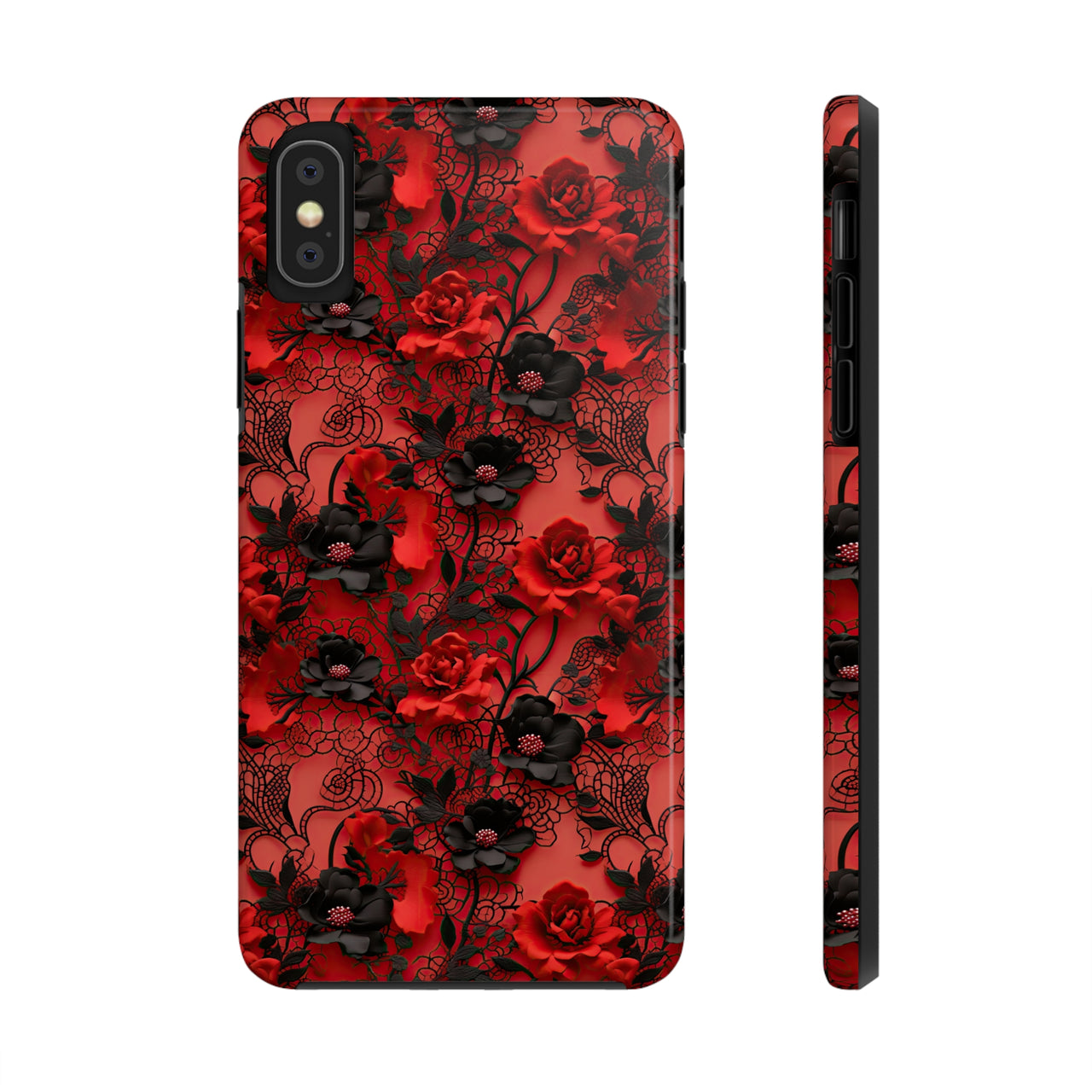 Gothic Rose Tough Phone Cases for iPhone X, iPhone XR, iPhone XS, and iPhone XS MAX. Supports Wireless Charging.