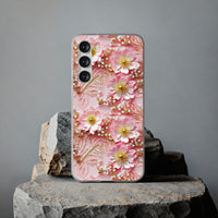 Thumbnail for Gold-Kissed Flowers on Pink Lace - Flexi Cases for Samsung Galaxy S23, Samsung Galaxy S23 Plus, & Samsung Galaxy S23 Ultra