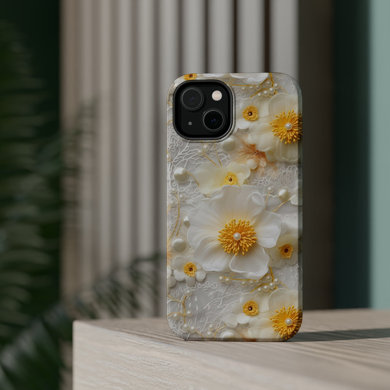 Yellow and White Floral MagSafe Tough Cases for iPhone 14, iPhone 14 Pro, iPhone 14 Plus, and iPhone 14 Pro Max