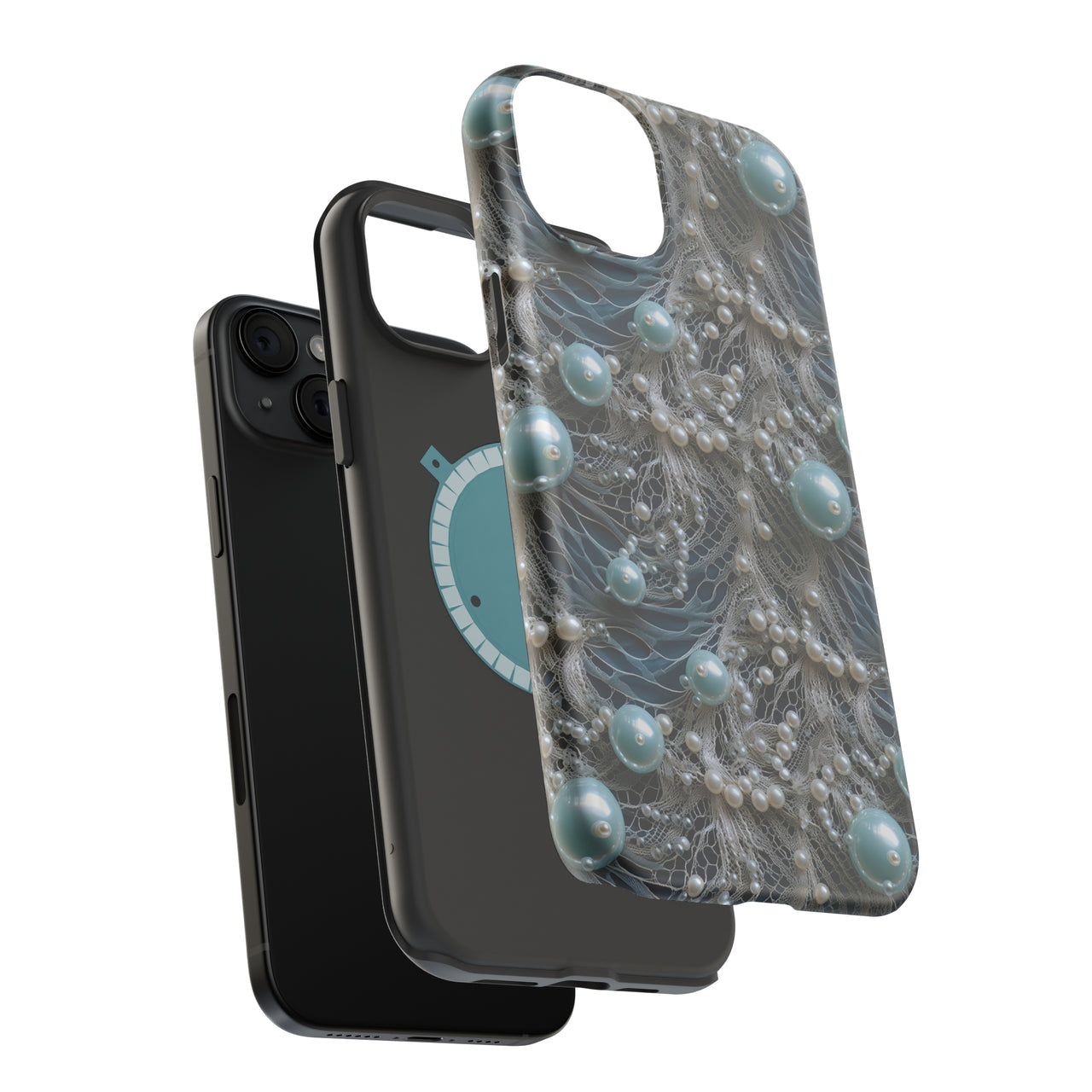 Sea Foam Lace and Pearls - MagSafe Tough Case for iPhone 15, iPhone 15 Pro, iPhone 15 Plus, & iPhone 15 Pro Max