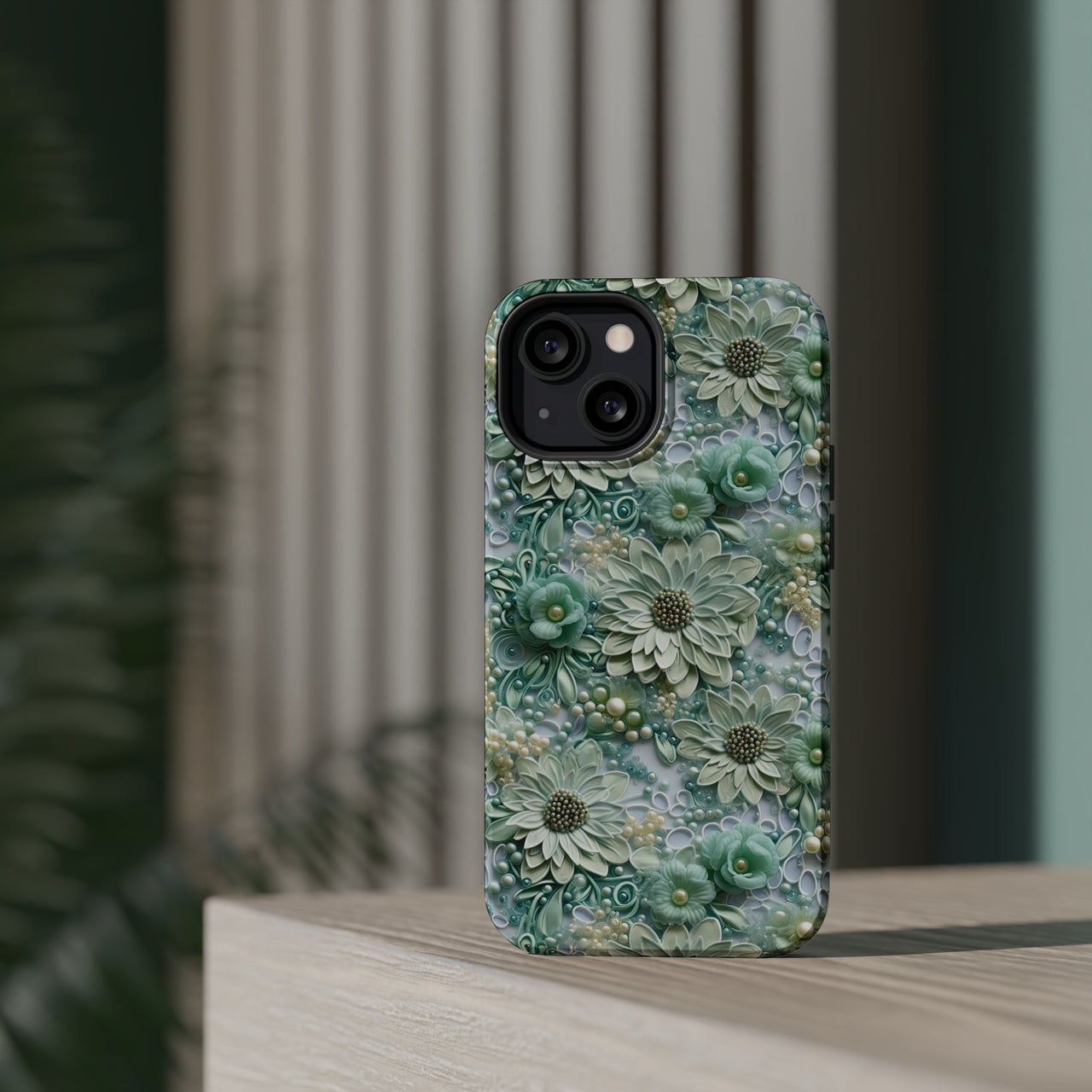 Teal Petals - MagSafe Tough Cases for iPhone 13, iPhone 13 Mini, iPhone 13 Pro, and iPhone 13 Pro Max.