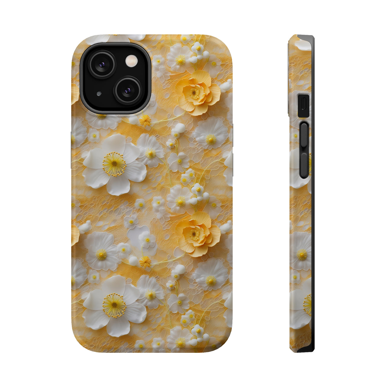 Yellow Floral MagSafe Tough Cases for iPhone 14, iPhone 14 Pro, iPhone 14 Plus, and iPhone 14 Pro Max