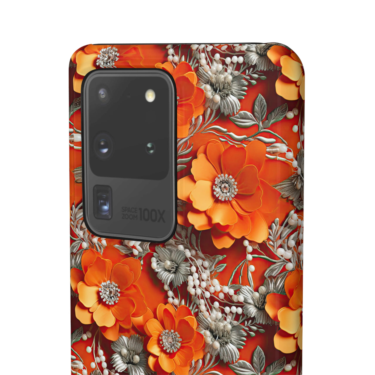 Orange Petals in Silver Tapestry - Snap Case for Samsung Galaxy S20, Samsung Galaxy S20+, Samsung Galaxy S20 Ultra, & Samsung Galaxy S20 FE