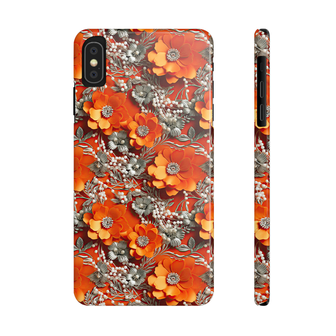 Orange Petals in Silver Tapestry - Slim Phone Cases for iPhone X, iPhone XR, iPhone XS, and iPhone XS MAX