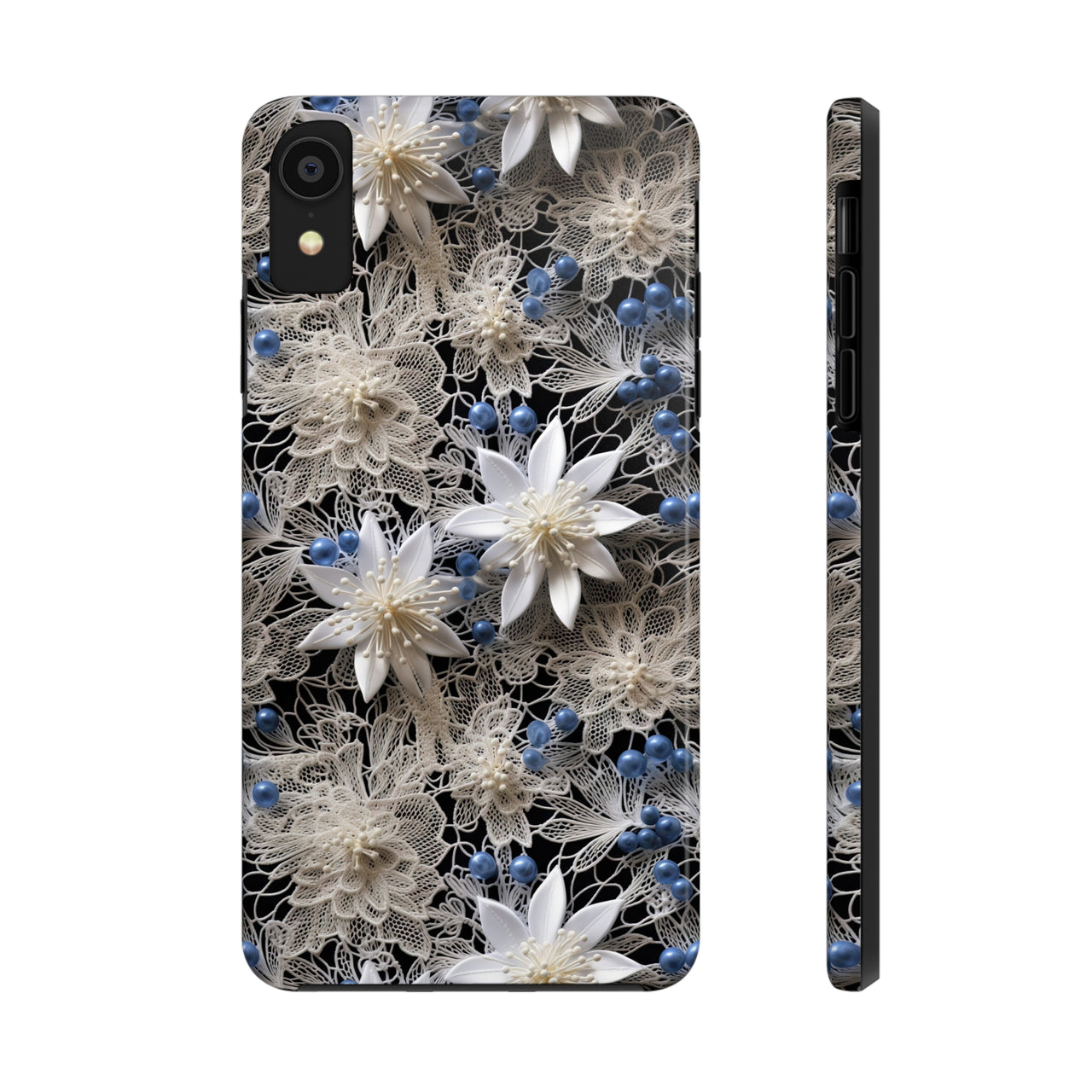 Vintage Lace and Clematis Tough Phone Cases for iPhone X, iPhone XR, iPhone XS, and iPhone XS MAX. Supports Wireless Charging.