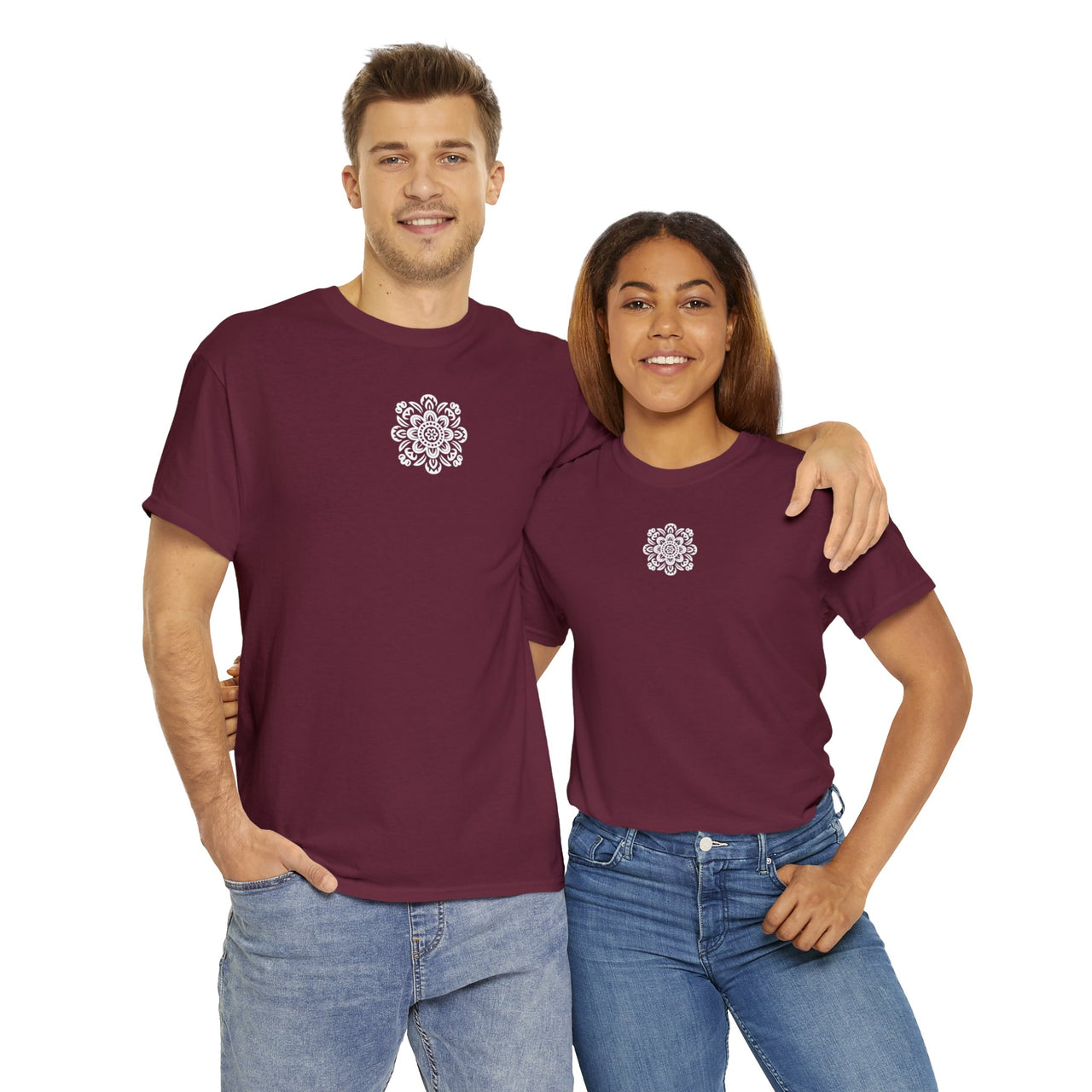 Front and Back Flower Design - Unisex Heavy Cotton Tee