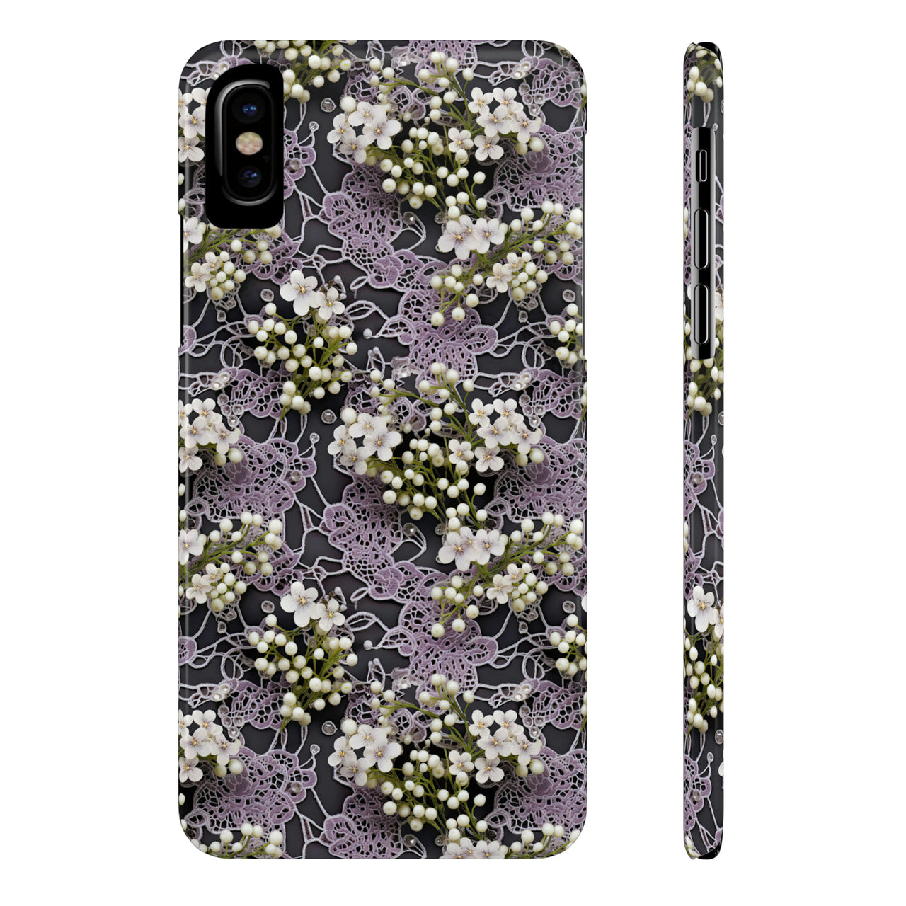 White Flowers on a Purple Bed - Slim Phone Cases for iPhone X, iPhone XR, iPhone XS, and iPhone XS MAX