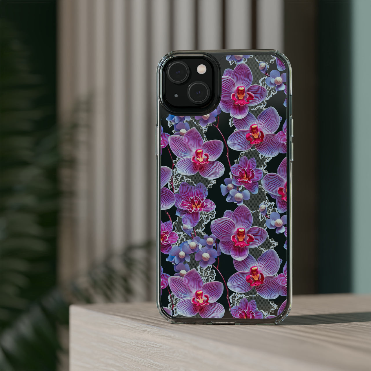 *Clear Case* Fuchsia Orchid - iPhone 14, iPhone 14 Pro, iPhone 14 Plus, iPhone 14 Pro Max - Supports Wireless Charging